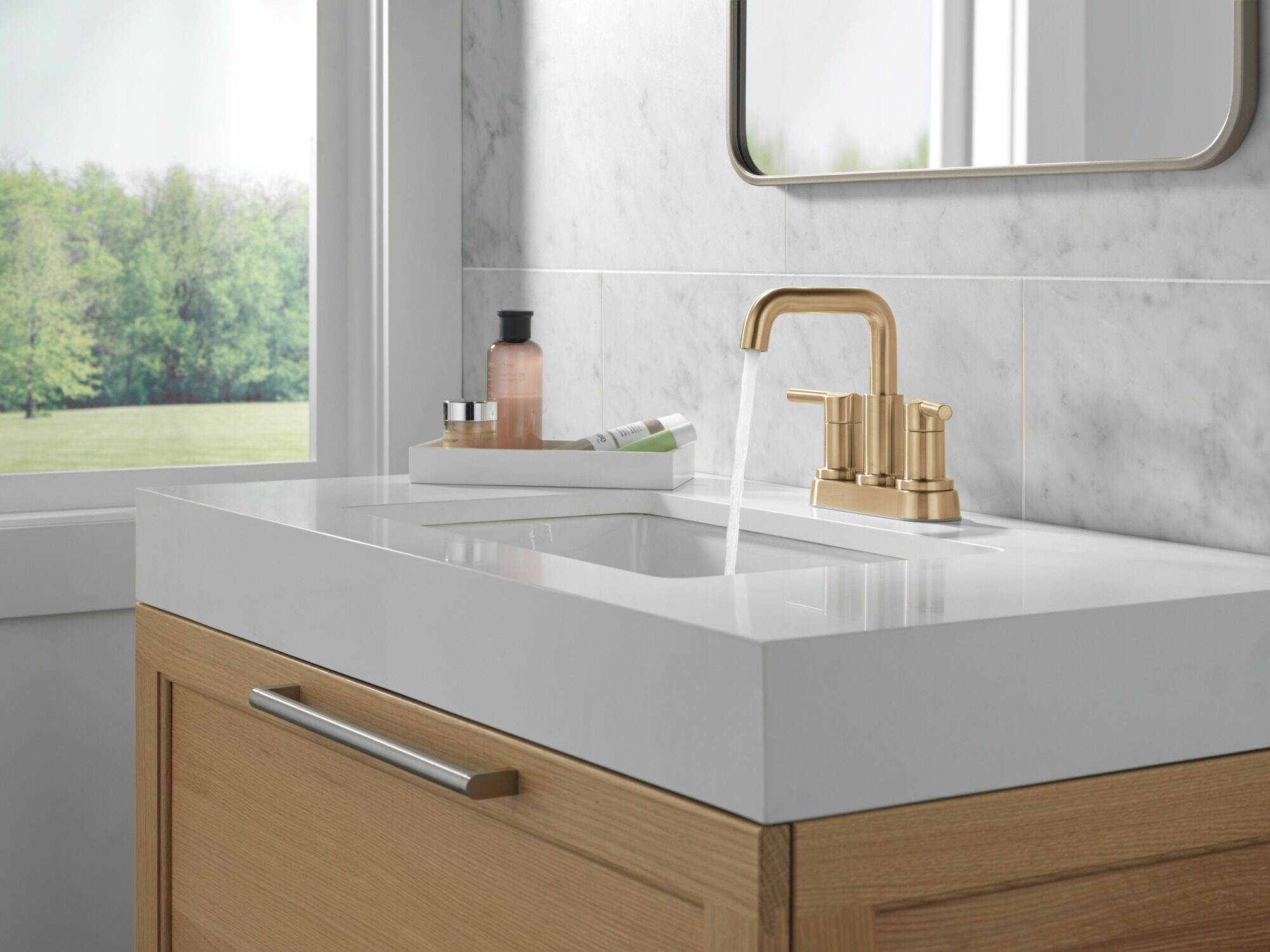 Two Handle Centerset Bathroom Faucet in Champagne Bronze 25849LF