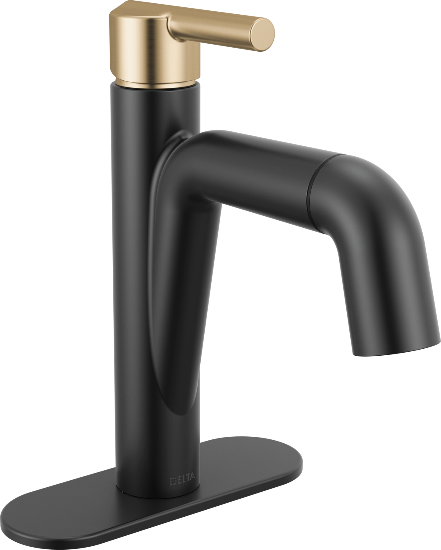 Single Handle Pull-Down Bathroom Faucet in Matte Black / Champagne