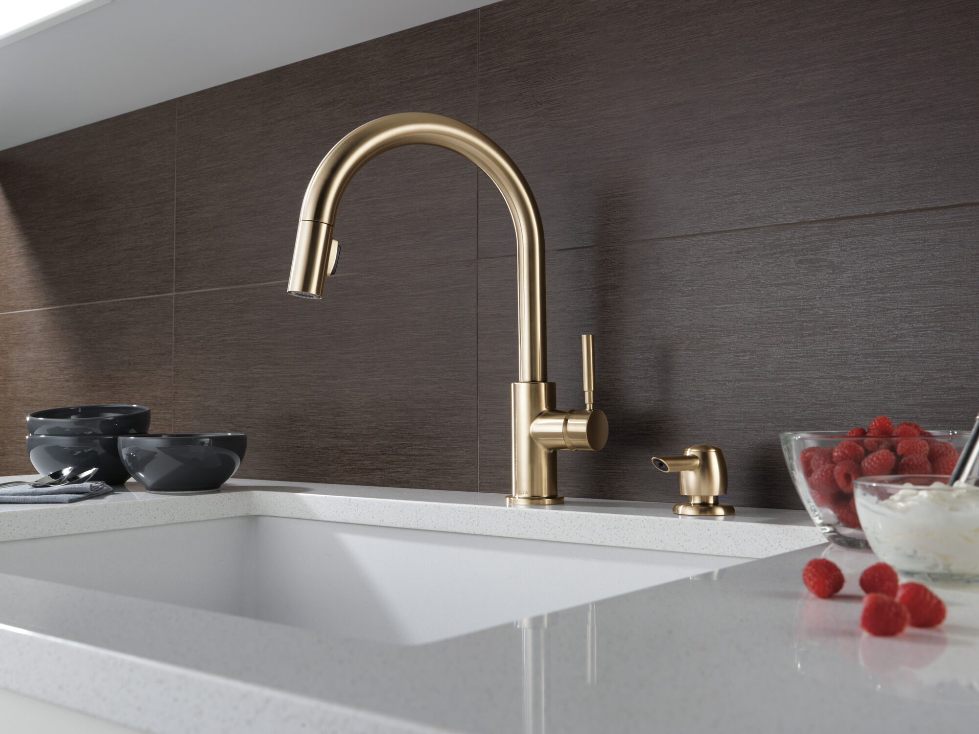 Single Handle Pull-Down Kitchen Faucet with Soap Dispenser in