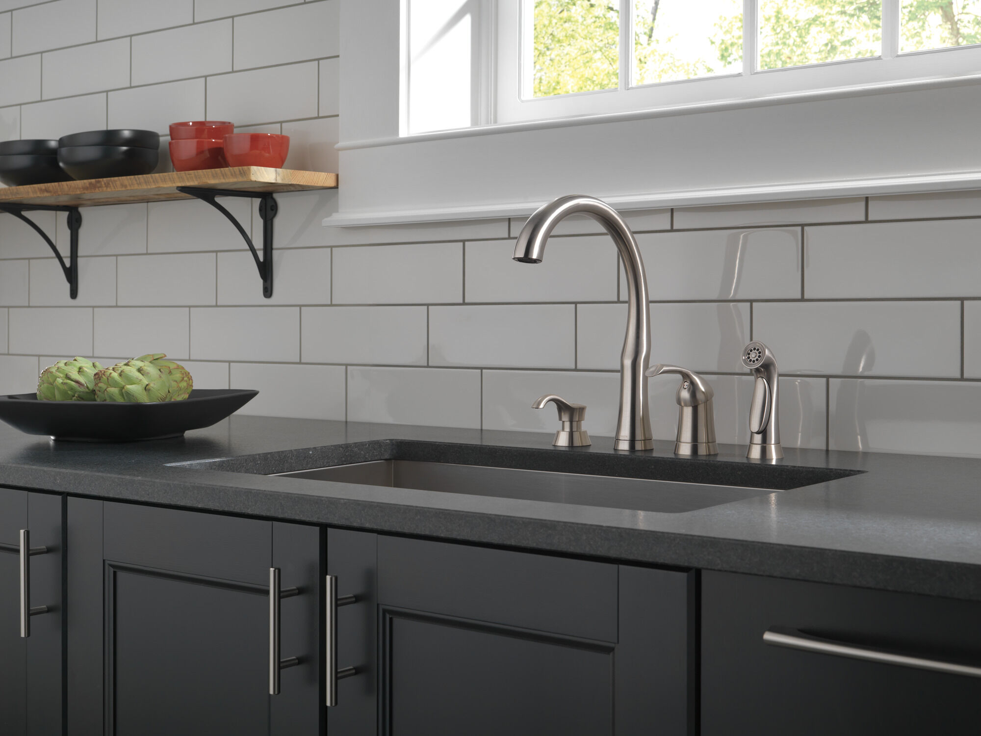Single Handle Kitchen Faucet with Spray & Soap Dispenser in