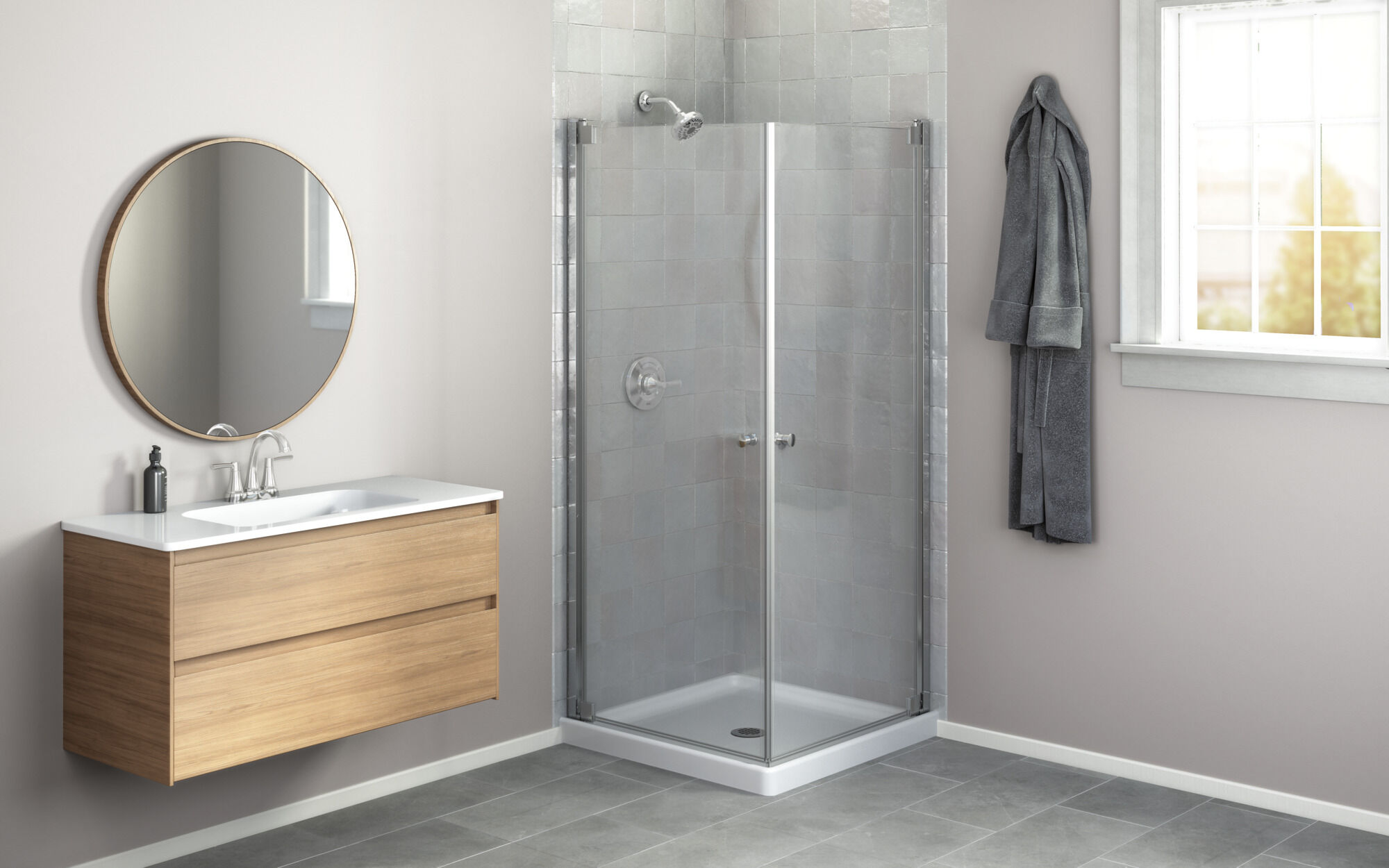 32x32 Corner Shower Bundle - Square in High Gloss White BVS2-FN272