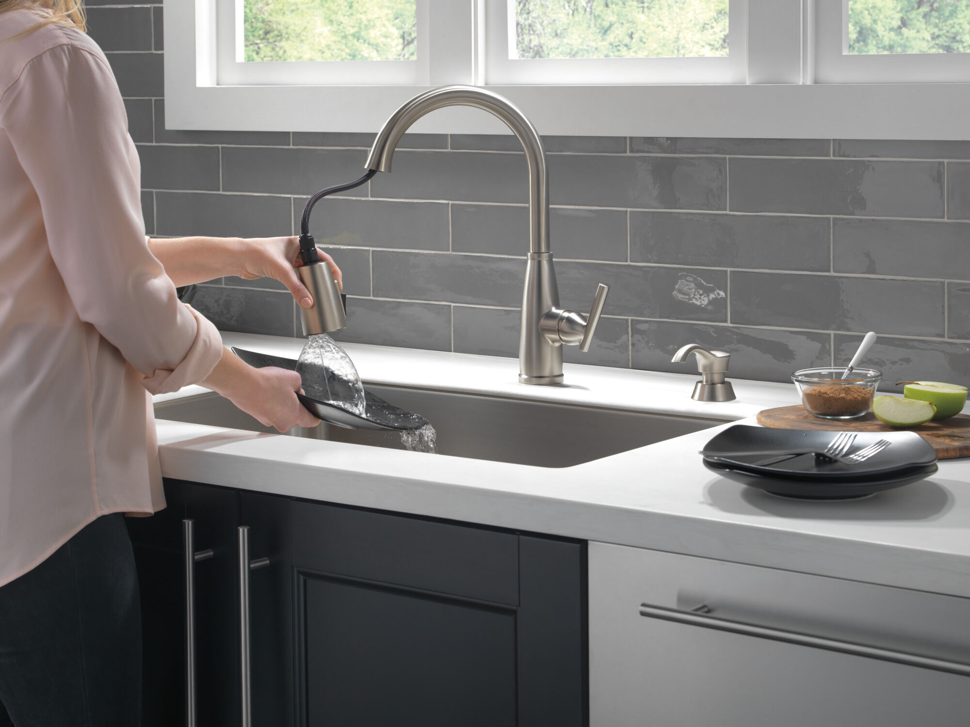 Single Handle Pull-Down Kitchen Faucet with Soap Dispenser and