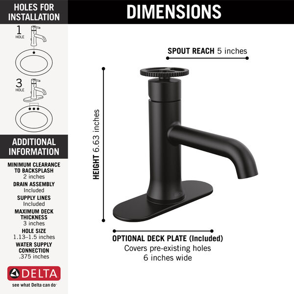 Single Handle Bathroom Faucet in Matte Black 558-BLMPU-DST | Delta 