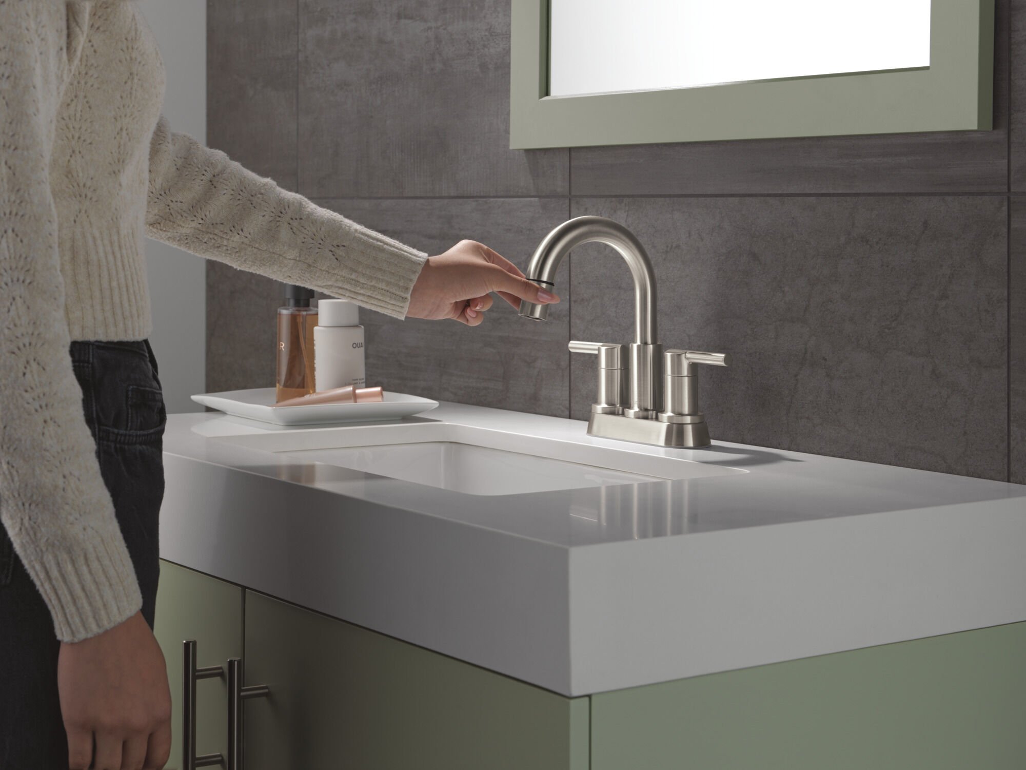 Two Handle Centerset Pull-Down Bathroom Faucet in Stainless