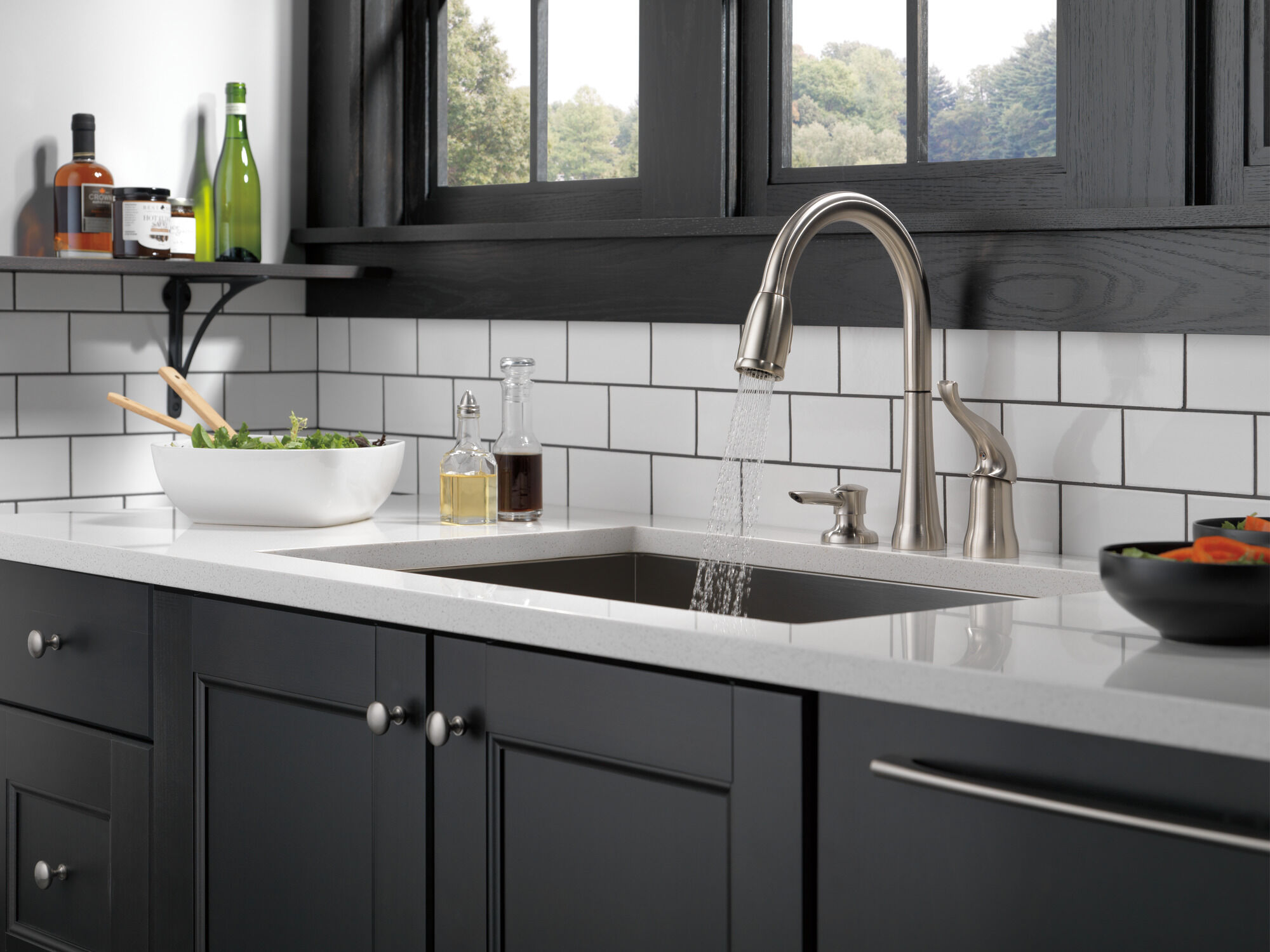Single Handle Pull-Down Kitchen Faucet with Soap Dispenser in