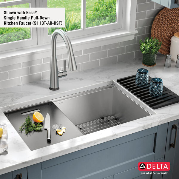 DELTA FAUCET Rivet 24-inch Workstation Laundry Utility Kitchen Sink Undermount 16 Gauge Stainless Steel Single Bowl with WorkFlow Ledge and 並行輸入品 - 2