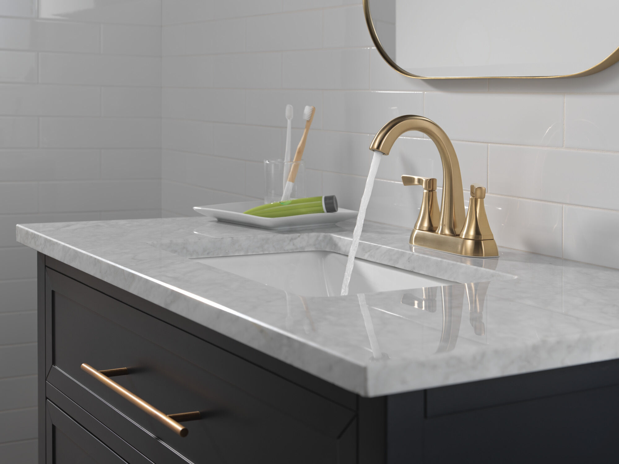 Two Handle Centerset Bathroom Faucet in Champagne Bronze 25892LF