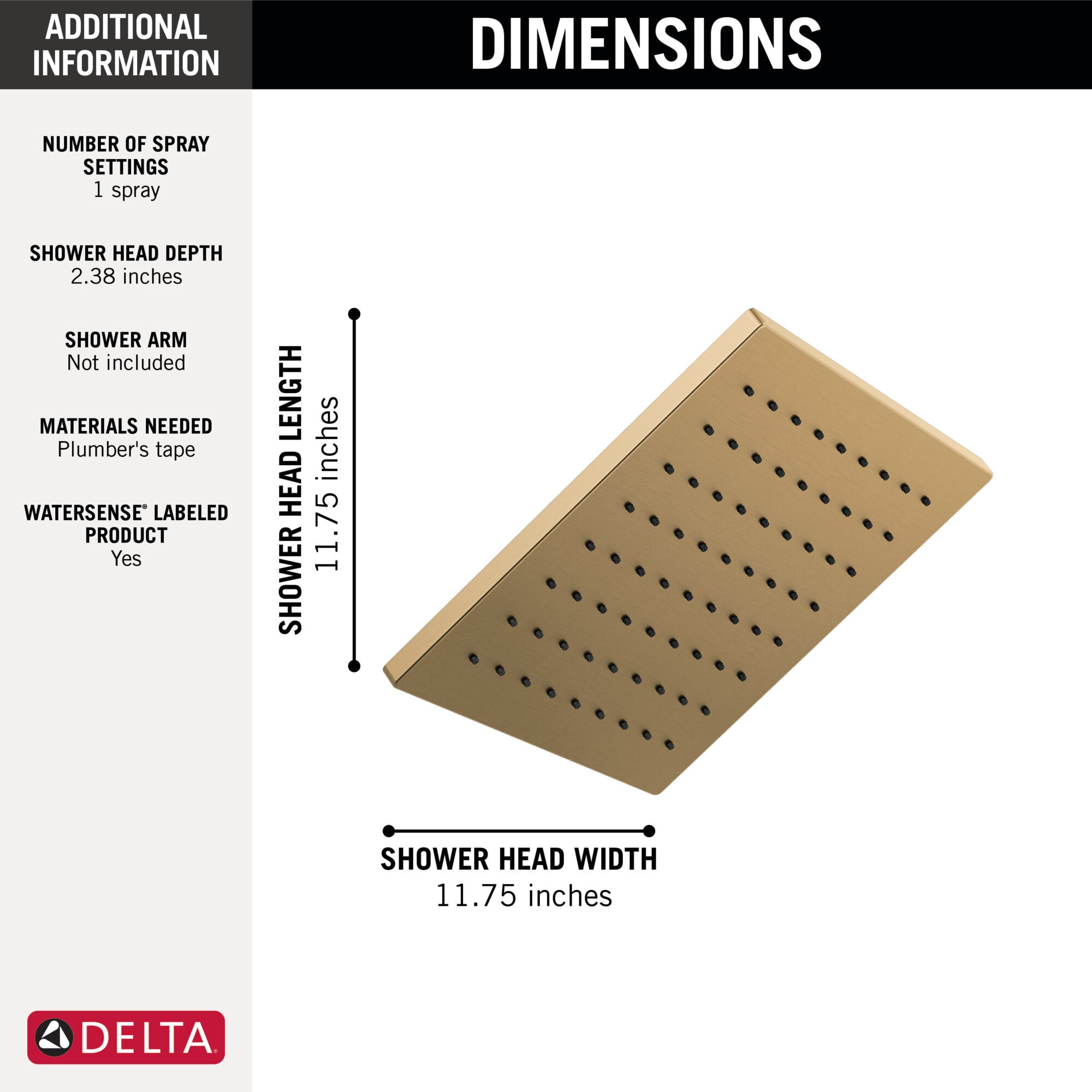 Single-Setting Metal Raincan Shower Head in Lumicoat® Champagne