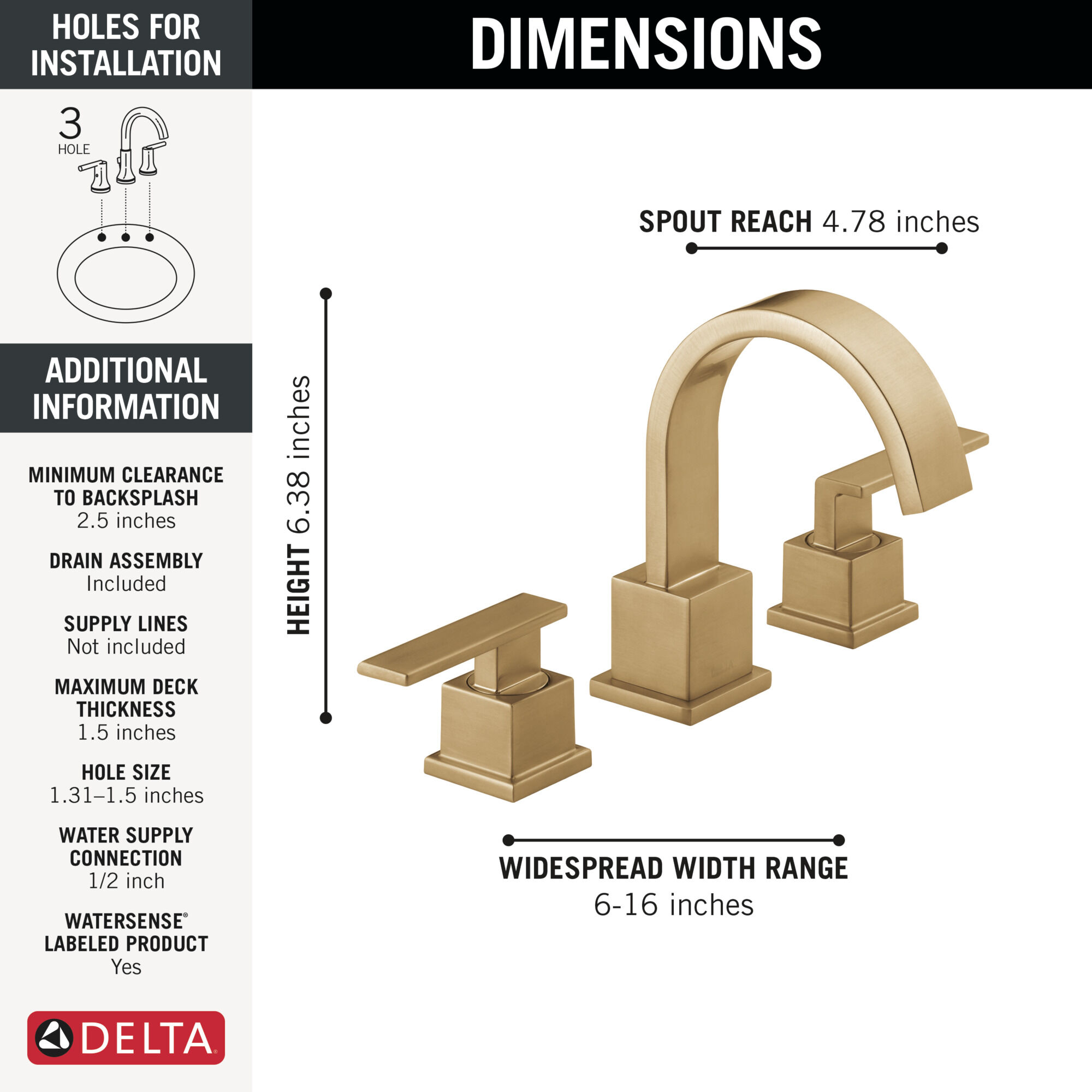 Delta Faucet 3553LF-CZ Vero Two Handle Widespread Lavatory Faucet