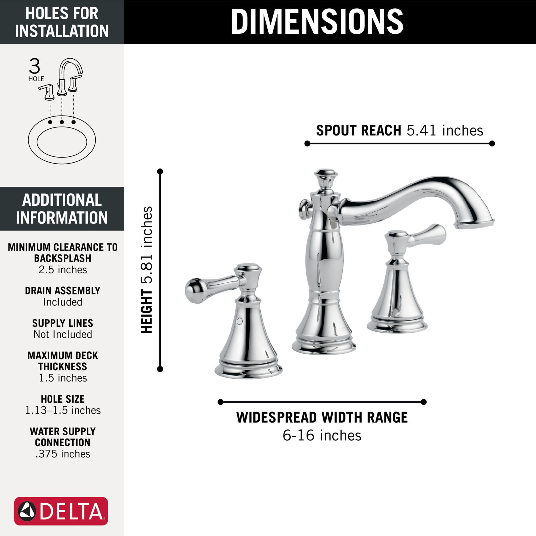 Two Handle Widespread Bathroom Faucet in Chrome 3597LF-MPU | Delta 