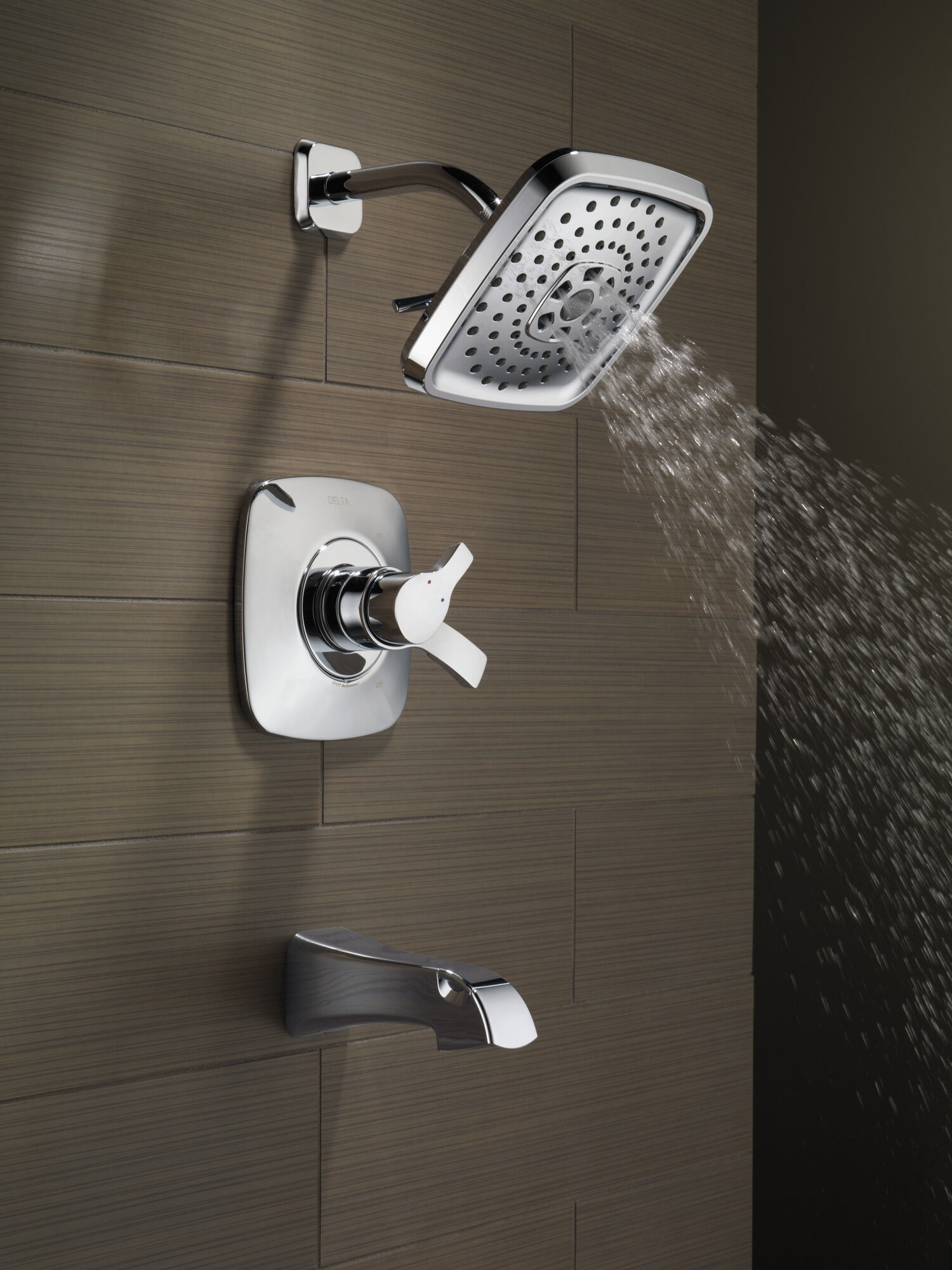 Delta Faucet Tesla 17 Series Dual-Function Tub and Shower Trim Kit with Three-Spray Touch-Clean H2Okinetic Shower Head Stainless T17452-SS Valve Not Included