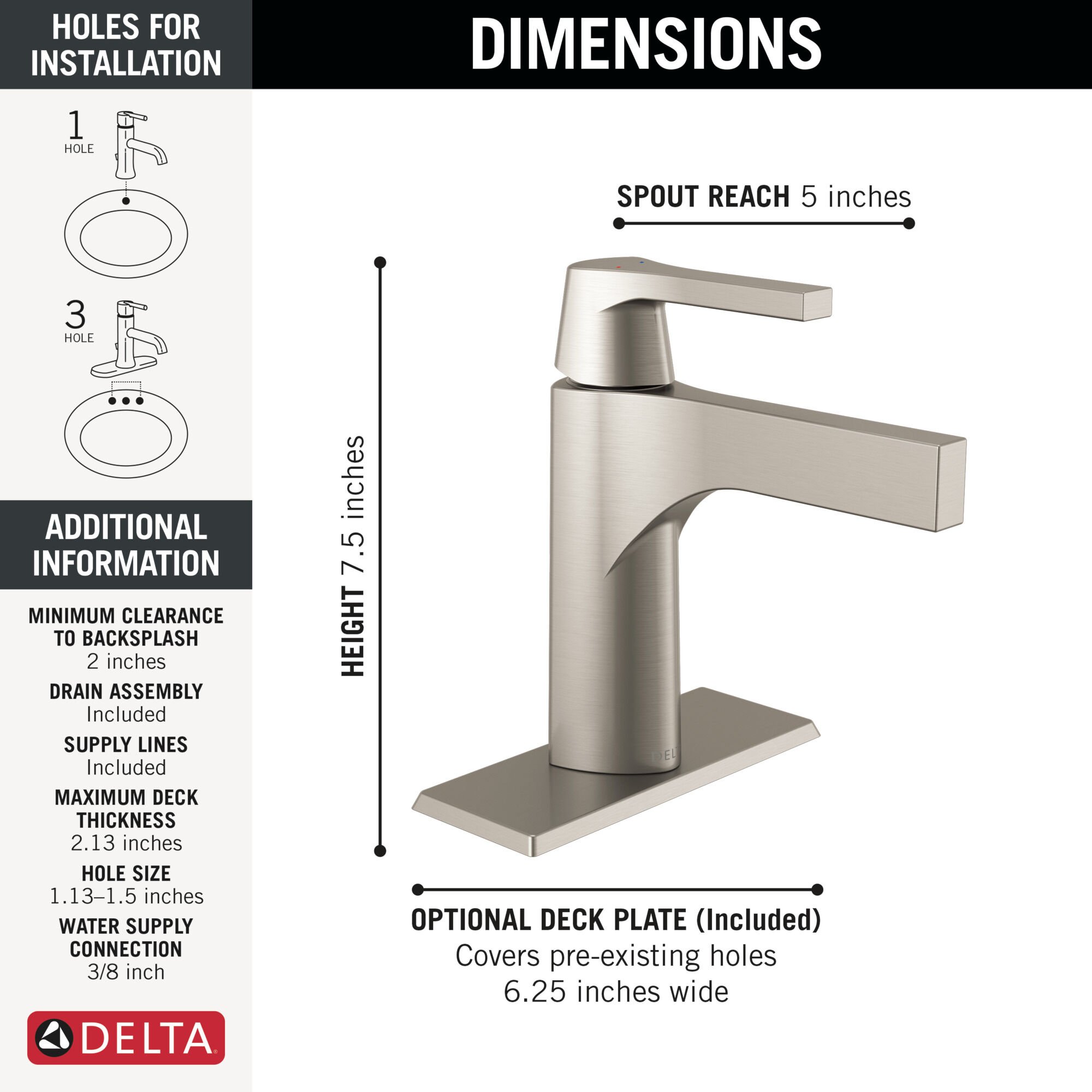 Single Handle Bathroom Faucet in Stainless 574-SSMPU-DST | Delta