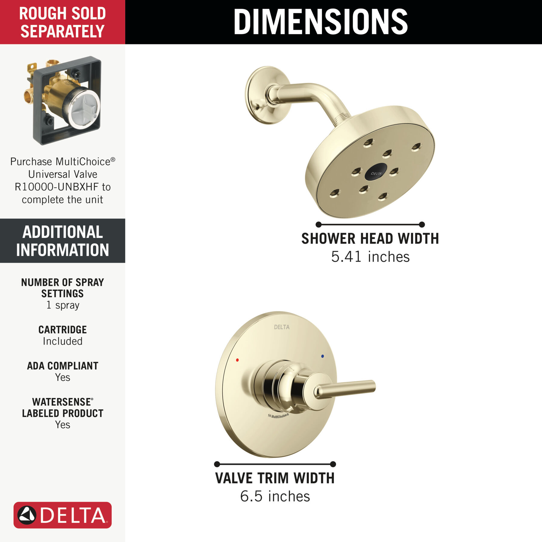 Monitor® 14 Series H2Okinetic® Single Handle Shower Trim in Polished Nickel  T14259-PN | Delta Faucet