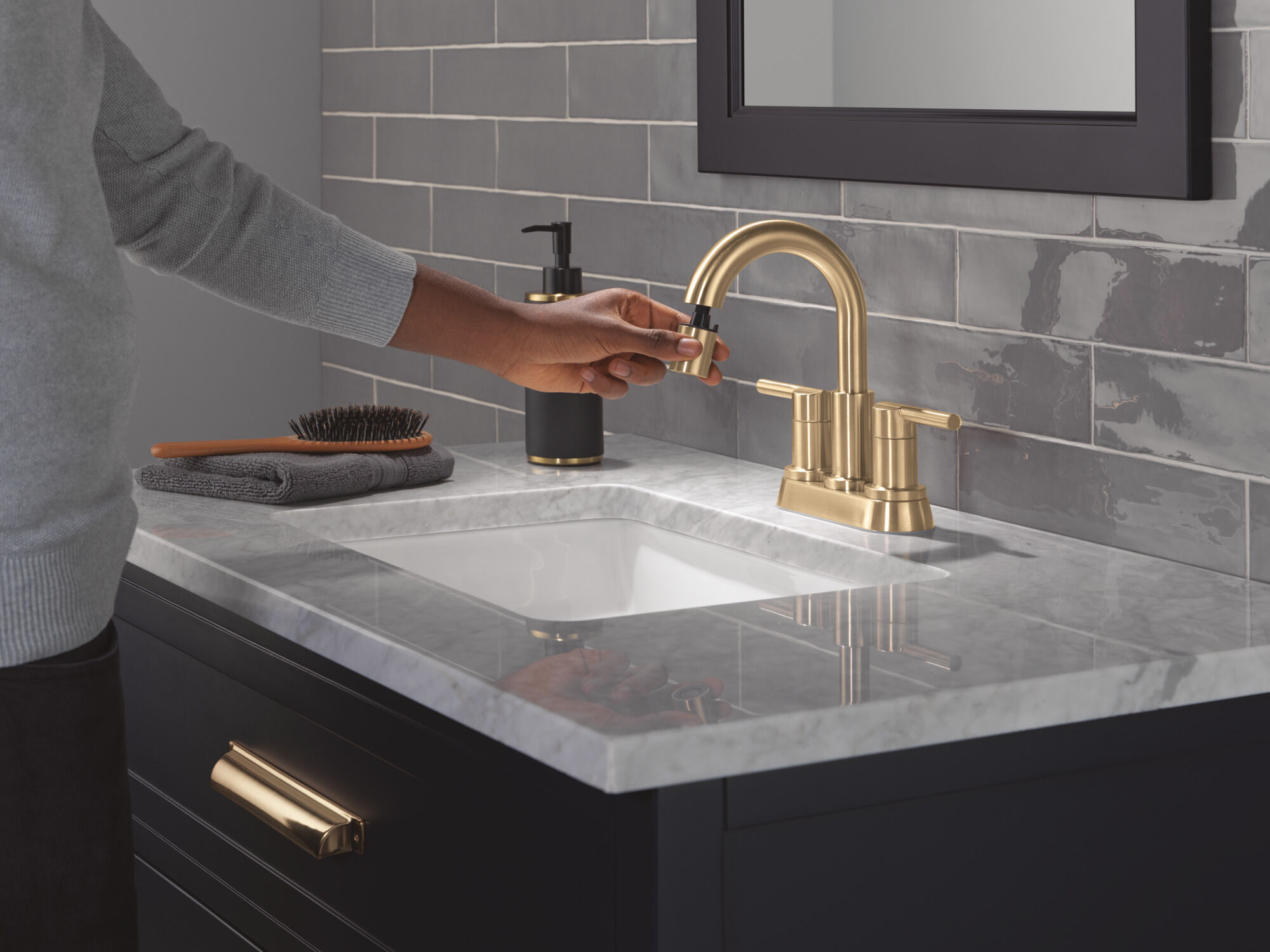 Two Handle Centerset Pull-Down Bathroom Faucet in Champagne Bronze
