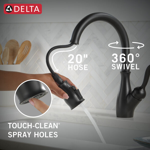 Single Handle PullDown Kitchen Faucet With ShieldSpray® Technology in Matte Black 9178BLDST