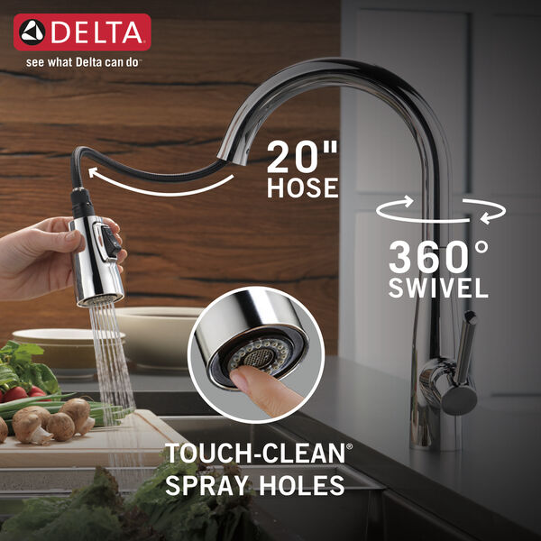 Single Handle Pull Down Kitchen Faucet In Chrome 9113 Dst Delta - Wall Mount Pull Down Faucet