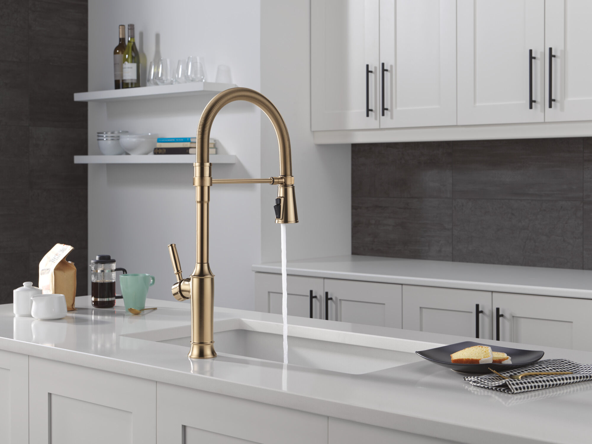 Single-Handle Pull-Down Spring Kitchen Faucet in Lumicoat