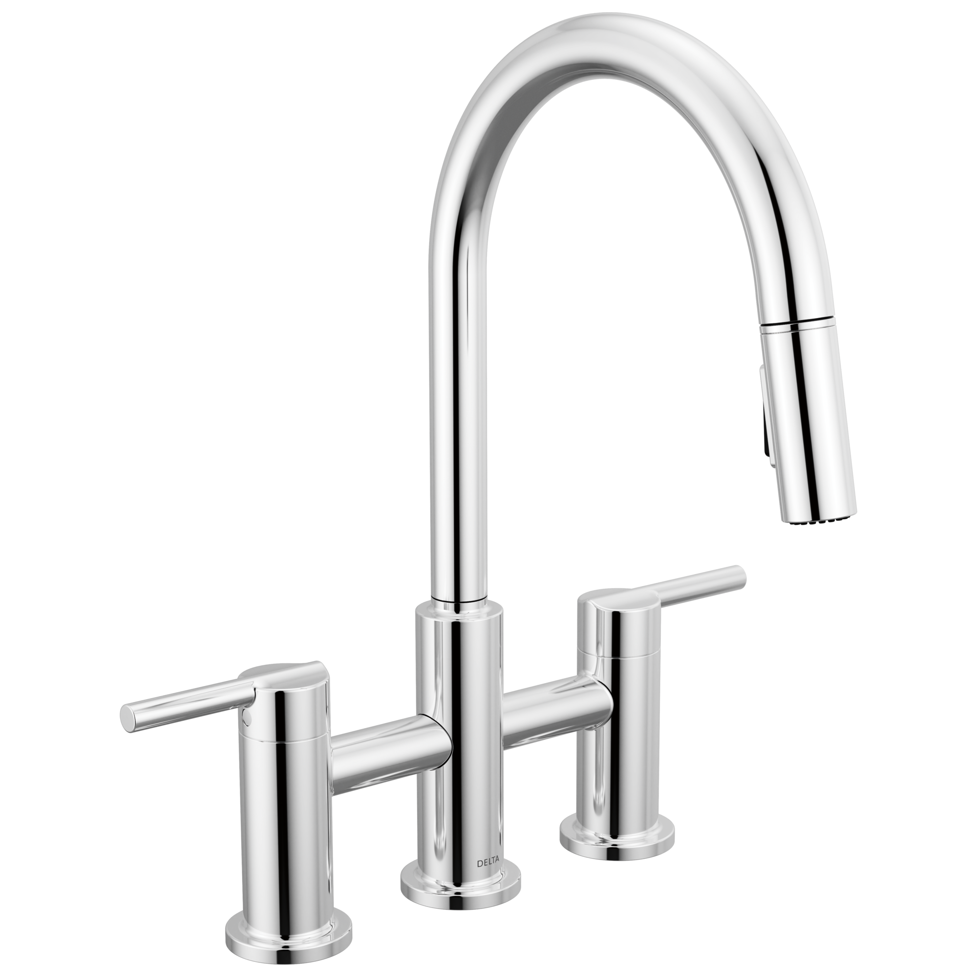 Delta Faucet NicoliE Two Handle Pull-Down Bridge Kitchen Faucet - Chrome