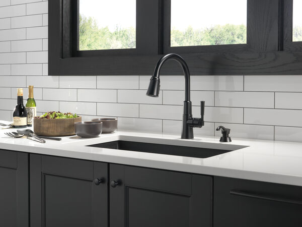Single Handle Pull-Down Kitchen Faucet with Soap Dispenser and ShieldSprayÂ®  Technology