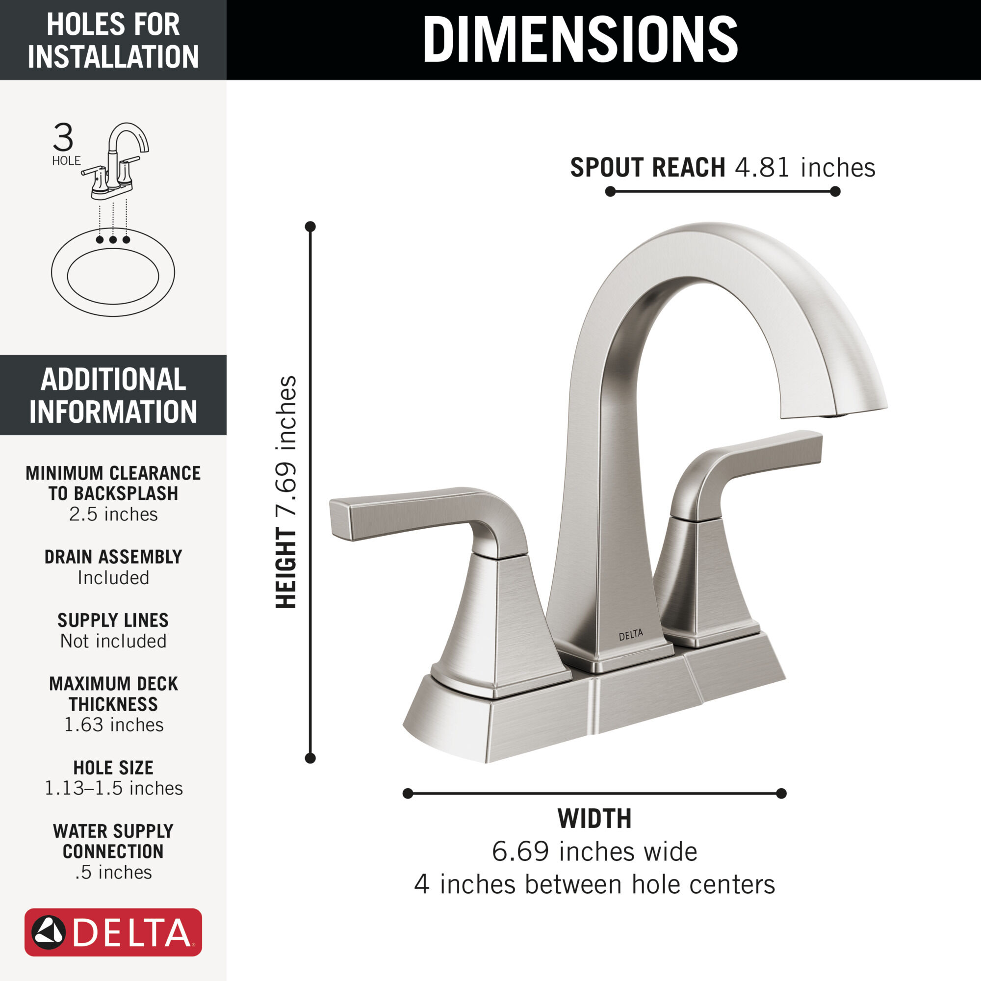 エルディール　ffr Two Handle Centerset Bathroom Faucet in Stainless 25854LF-SS