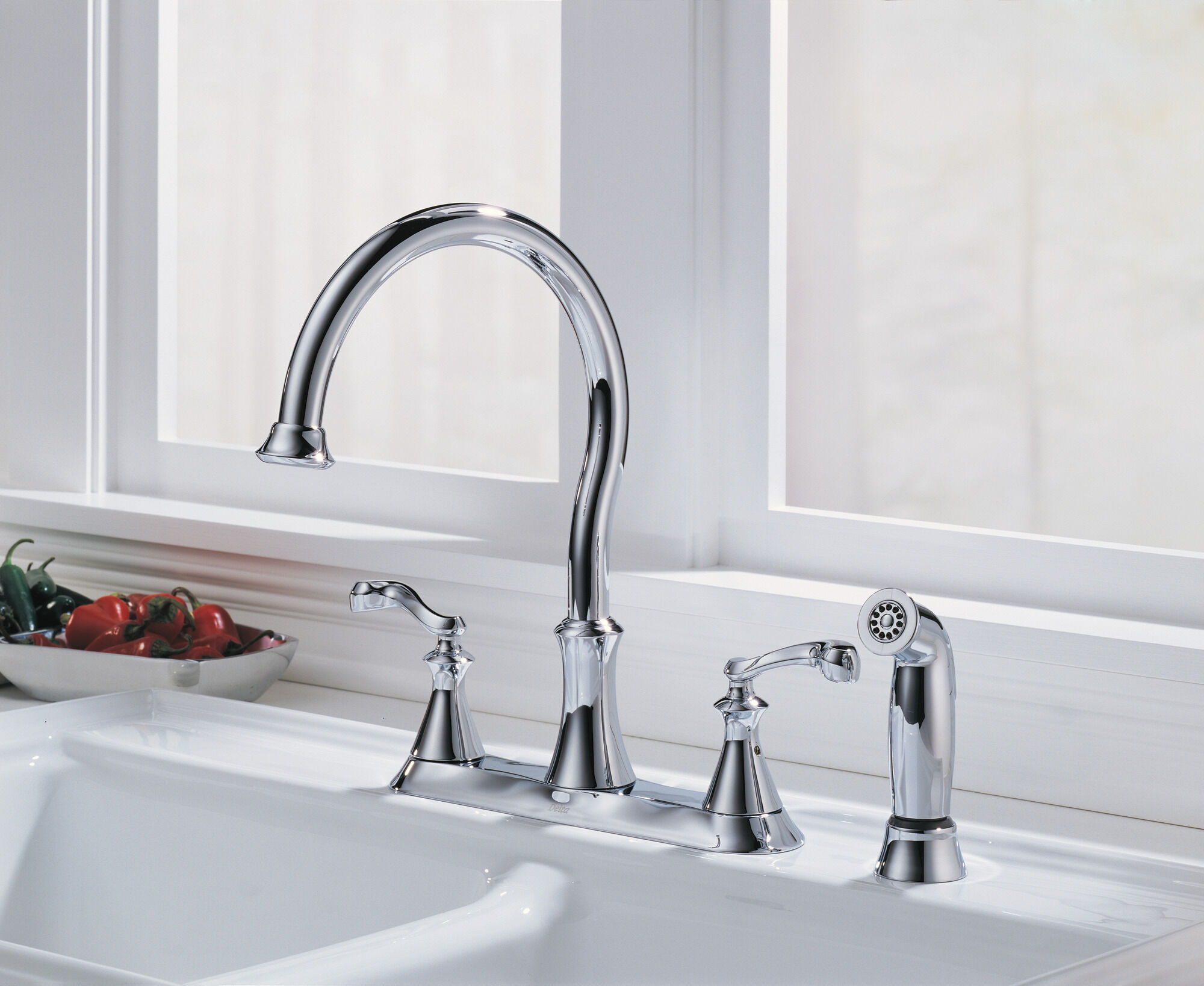 Two Handle Kitchen Faucet with spray in Chrome 21925LF | Delta Faucet