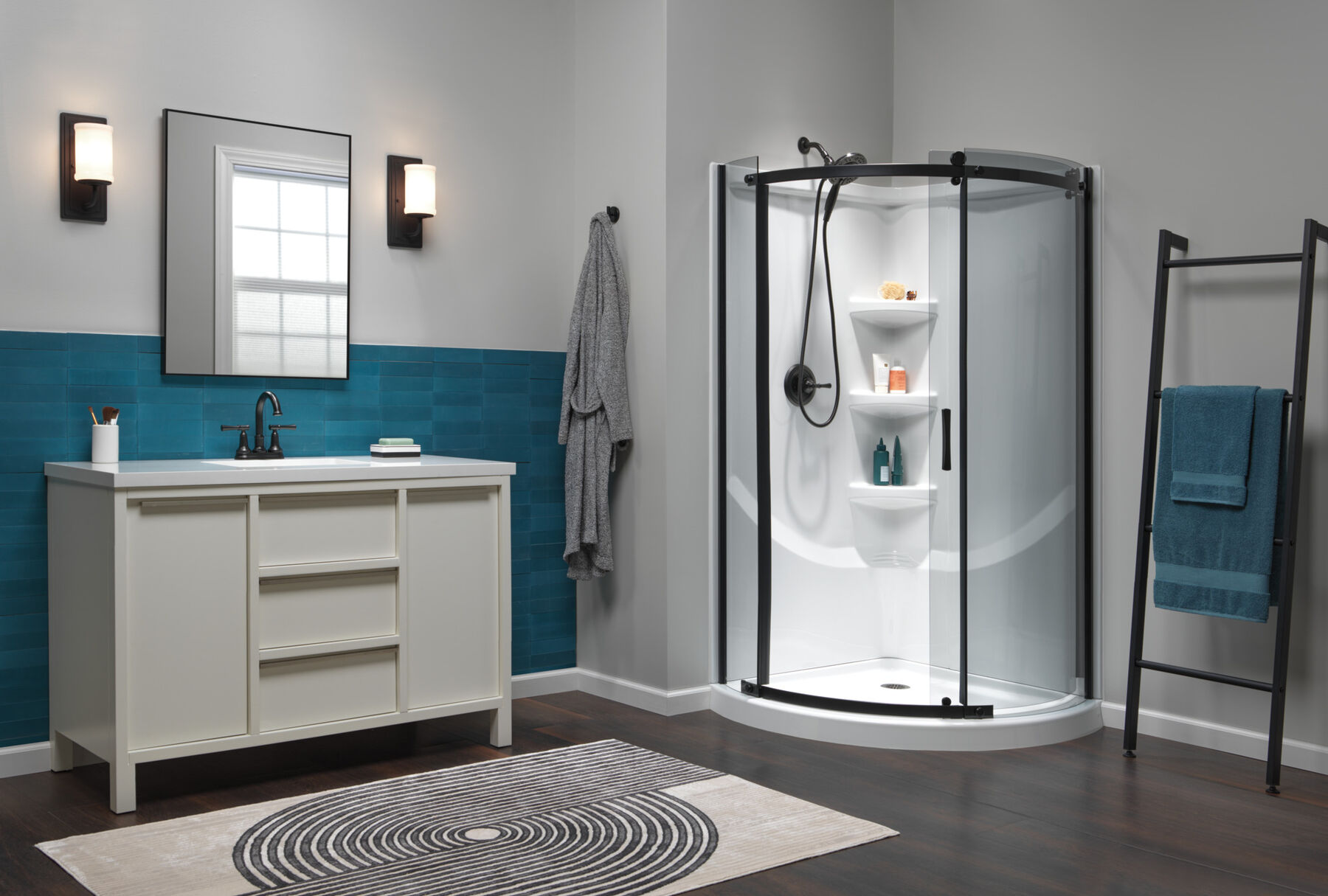 Round Corner Shower Enclosure in Matte Black B911917-3838-BL | Delta Faucet, image size:1800x1215