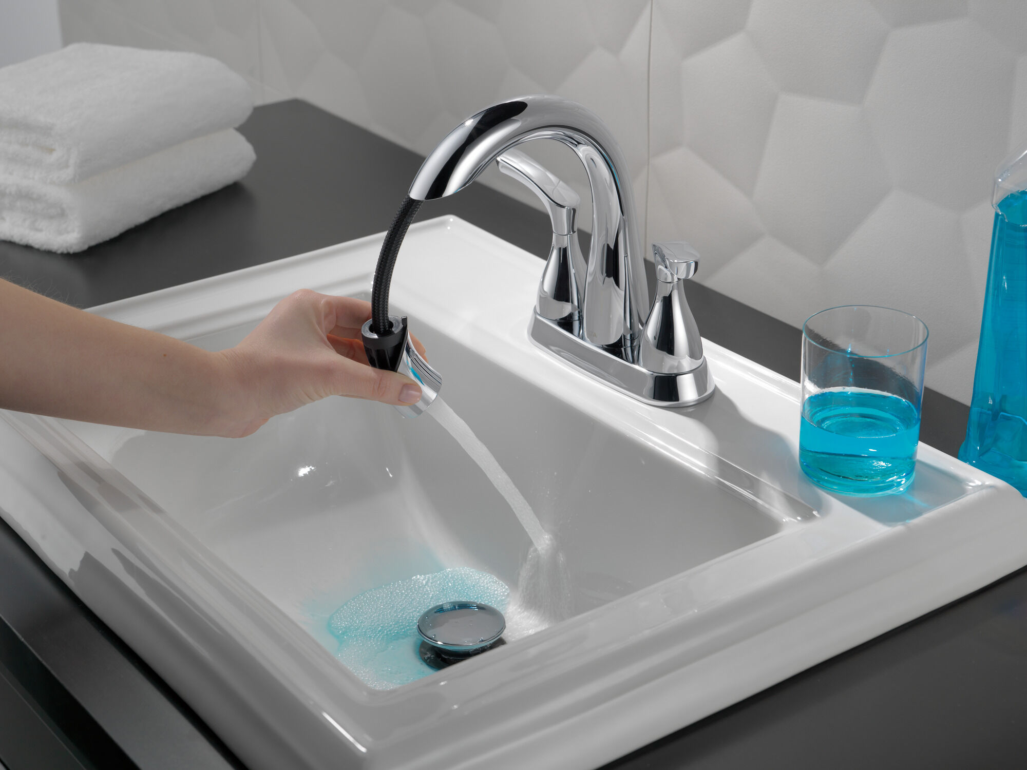 Two Handle Centerset Pull-Down Bathroom Faucet in Chrome 25765LF