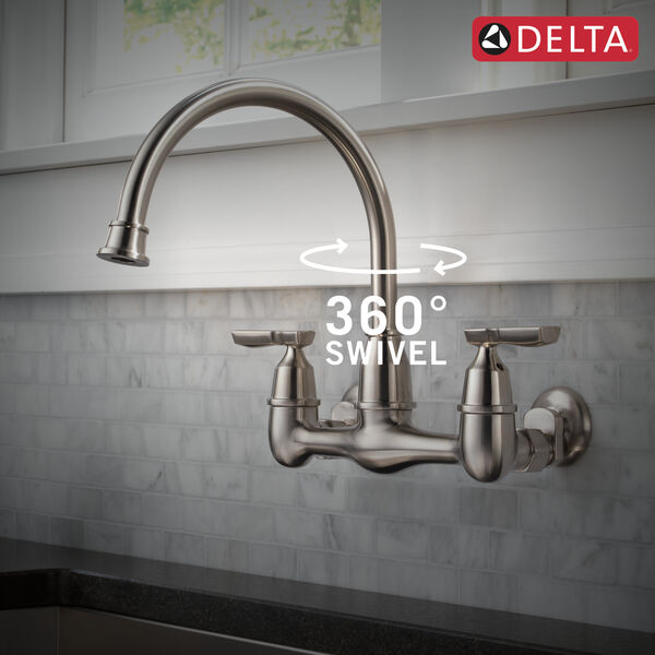 Two Handle Wall Mounted Kitchen Faucet in Stainless 22722LFSS Delta