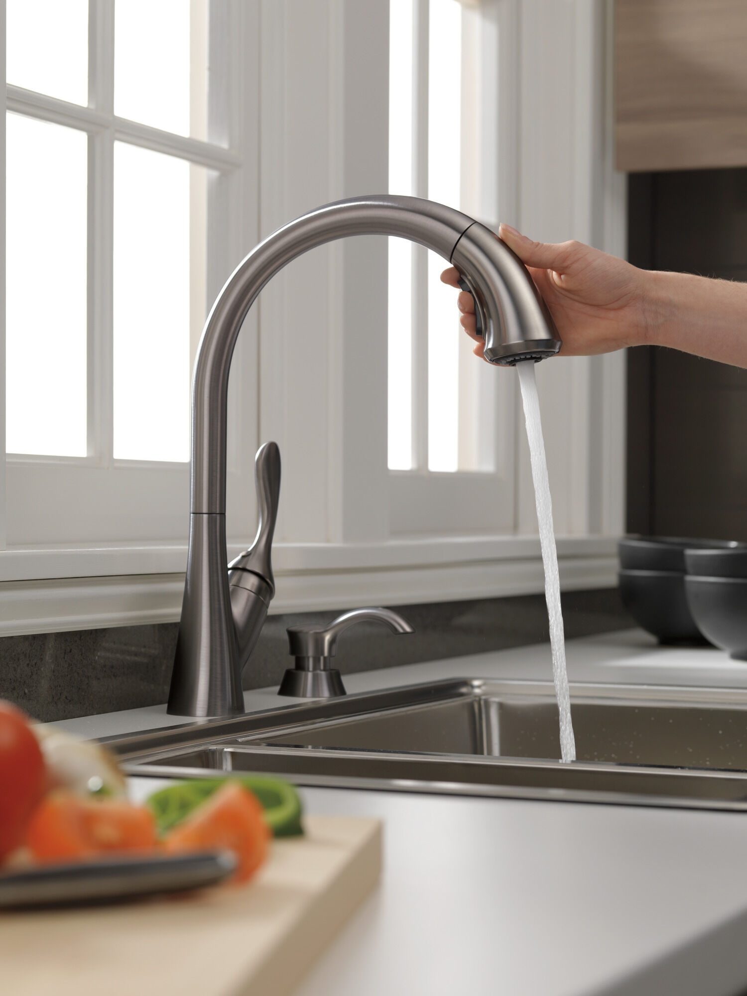 Single Handle Pull-Down Kitchen Faucet with Soap Dispenser and