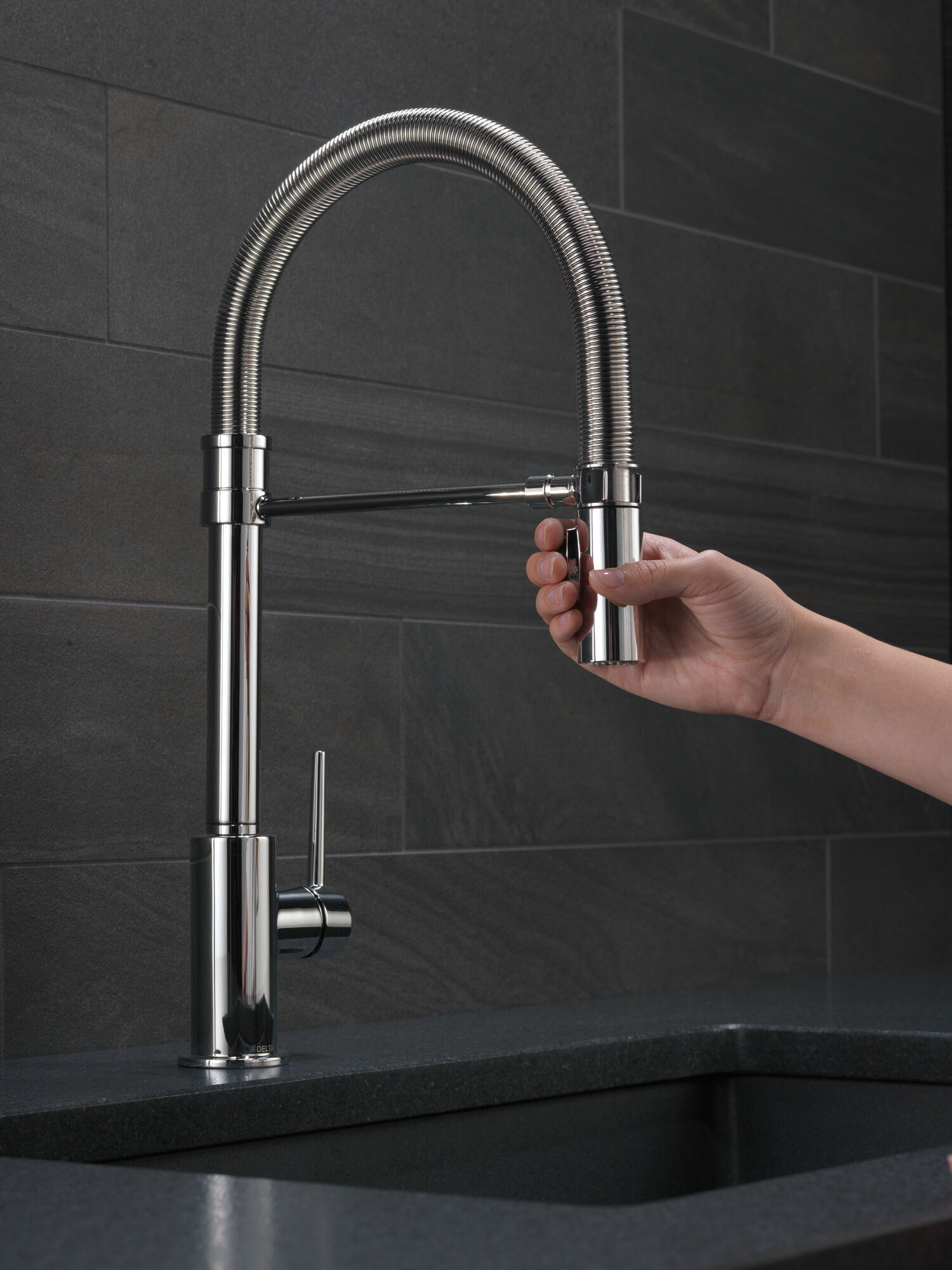 Single Handle Pull-Down Kitchen Faucet With Spring Spout