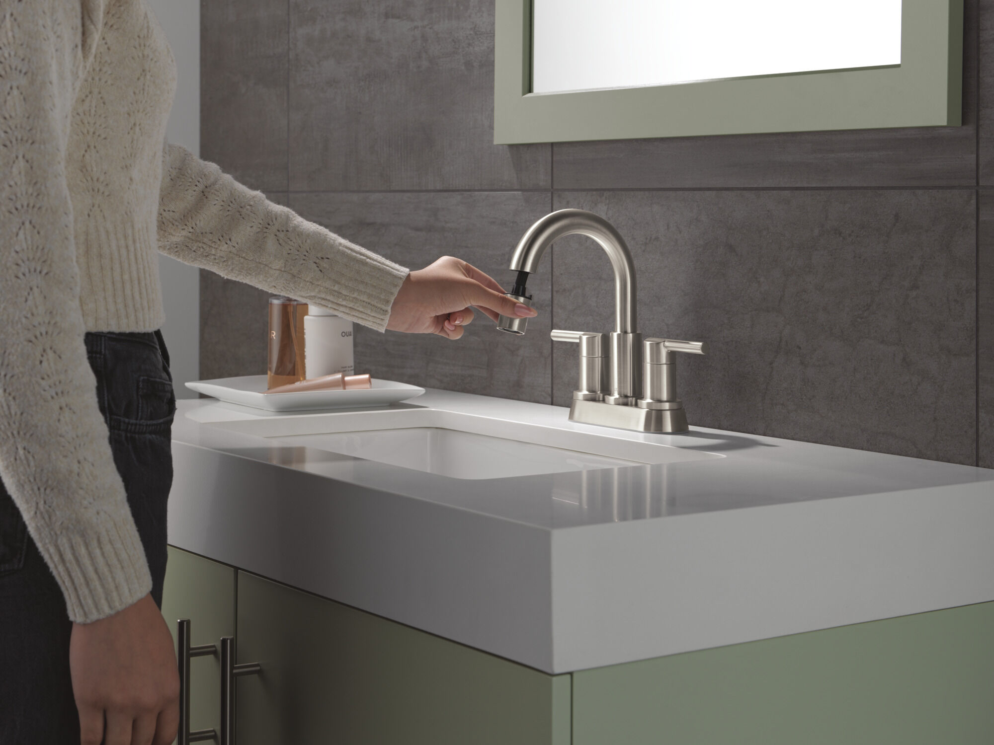 Two Handle Centerset Pull-Down Bathroom Faucet in Stainless