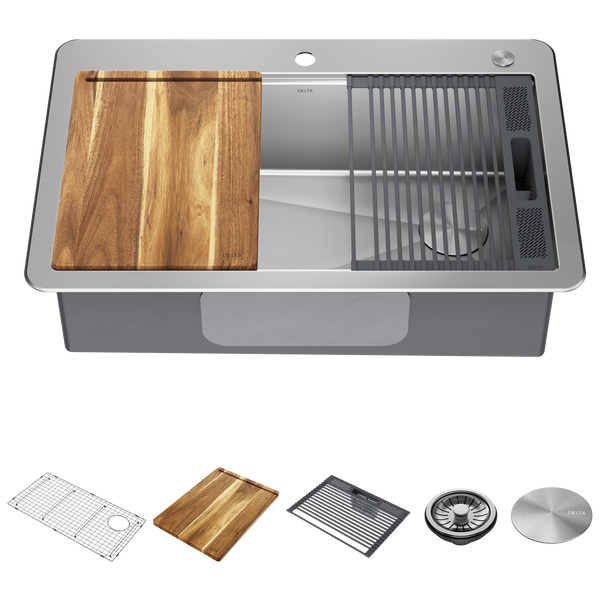 33” Workstation Kitchen Sink Drop-In Top Mount Stainless ...