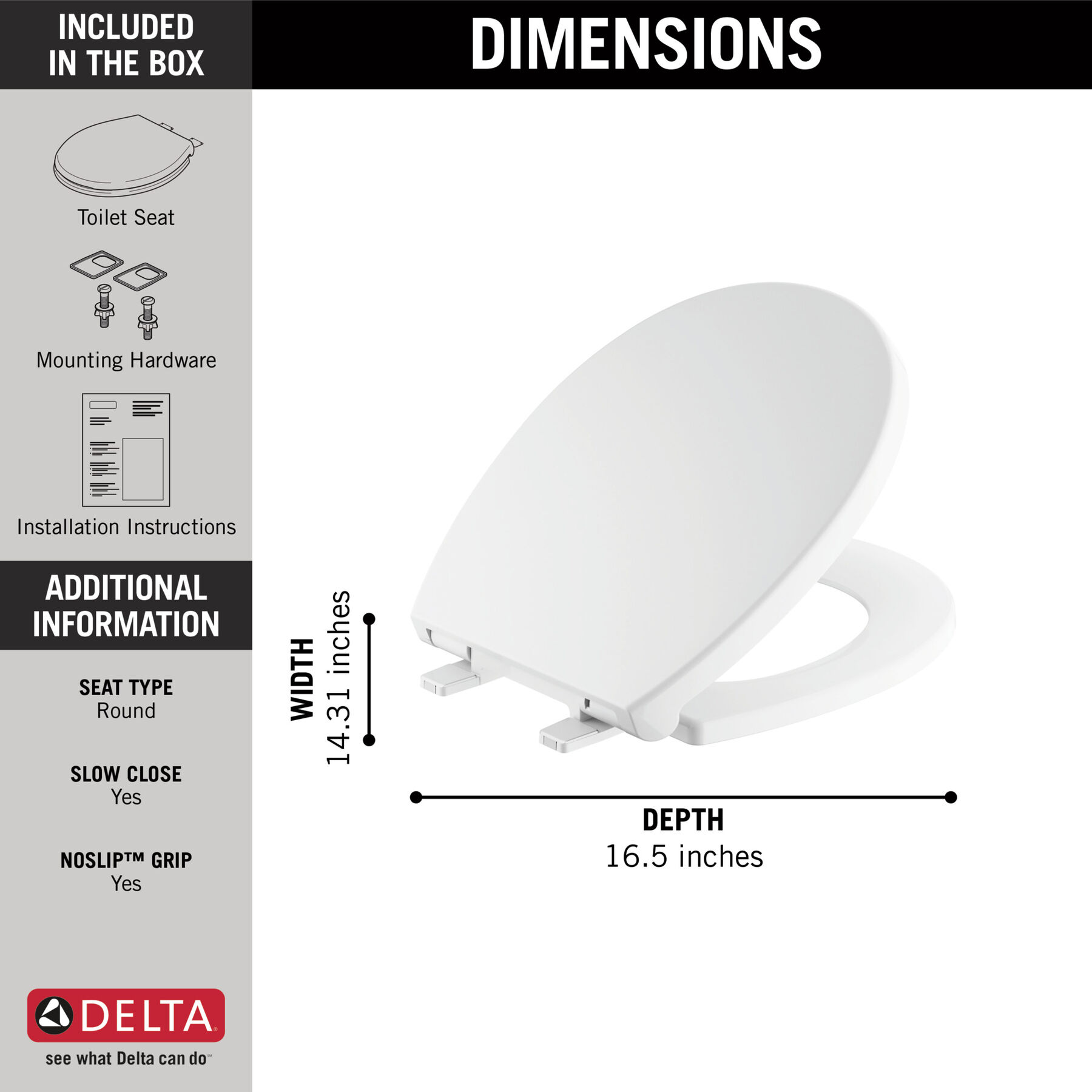 Round Front Slow-Close Toilet Seat in White 801903-WH | Delta Faucet