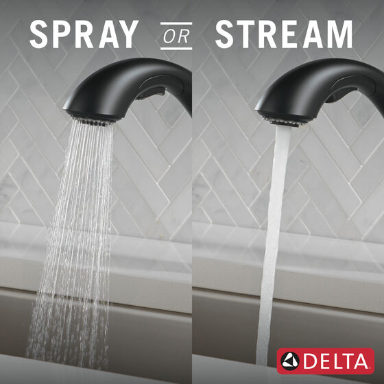 Single Handle PullOut Kitchen Faucet with Soap Dispenser in Matte Black 16932BLSDDST Delta