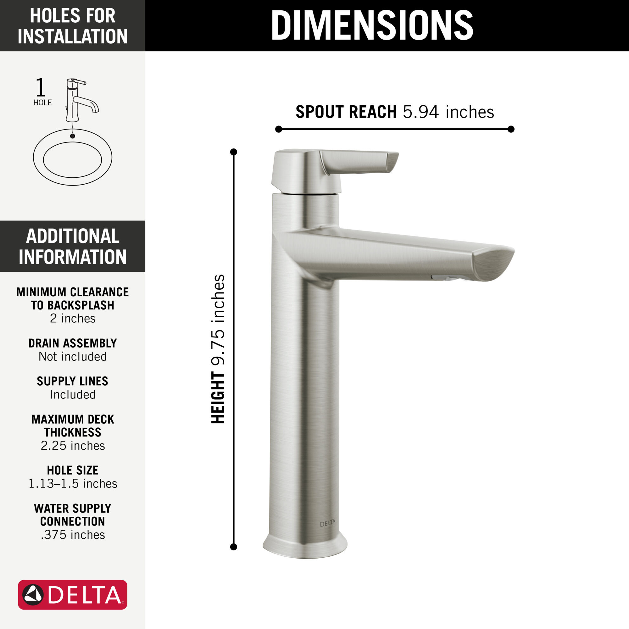 Single Handle Mid-Height Bathroom Faucet in Lumicoat® Stainless