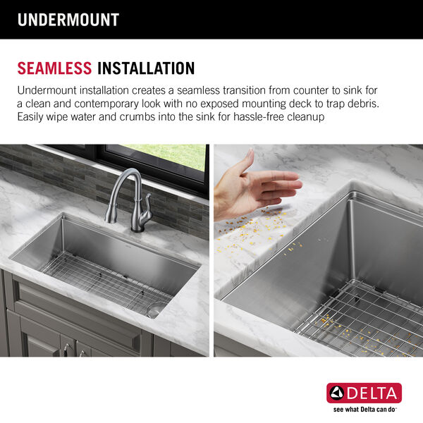 32” Workstation Kitchen Sink Undermount Stainless Steel Single Bowl with  WorkFlow™ Ledge and Accessories in Stainless Steel 95B932-32S-SS Delta  Faucet