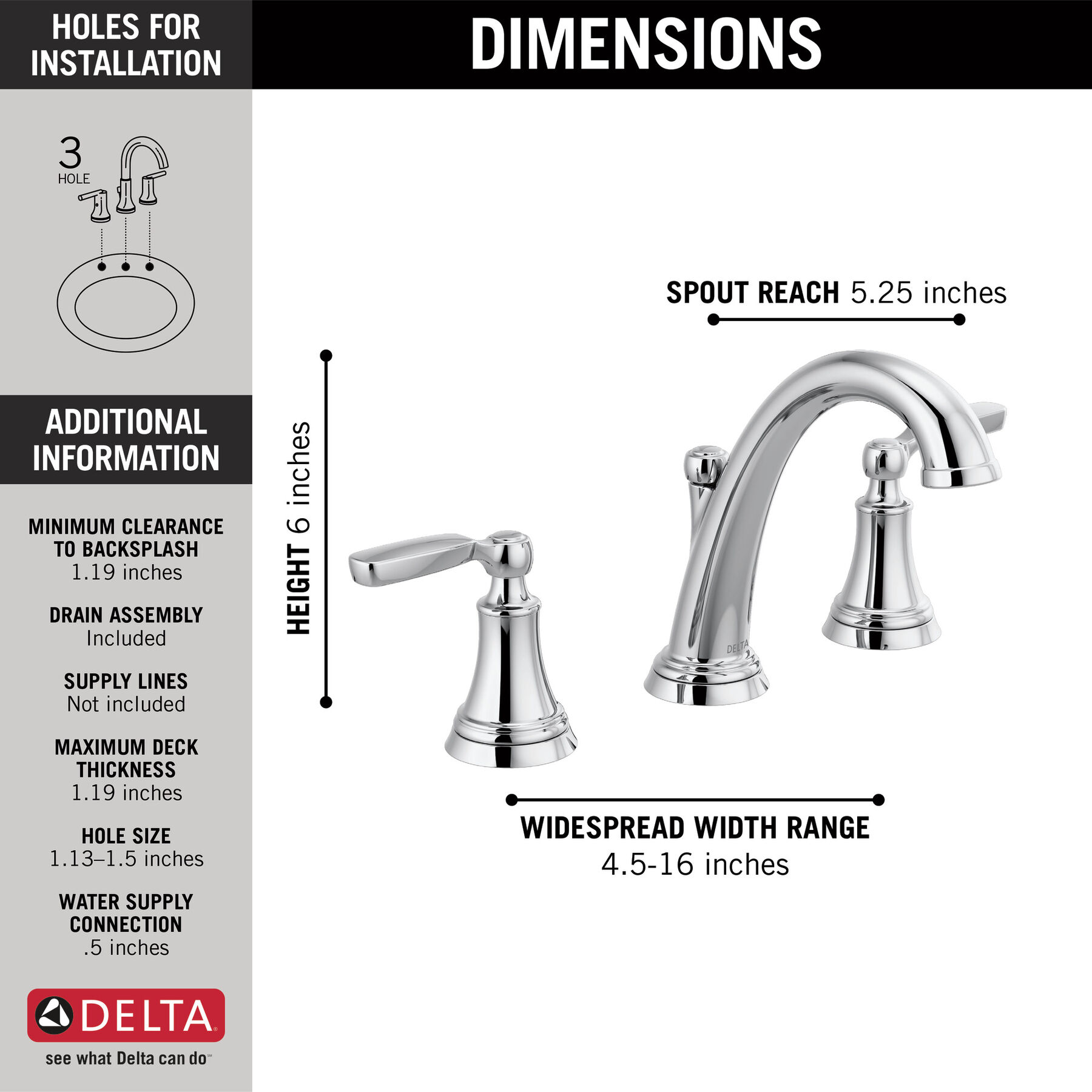 Two Handle Widespread Bathroom Faucet in Chrome — thumbnail 2