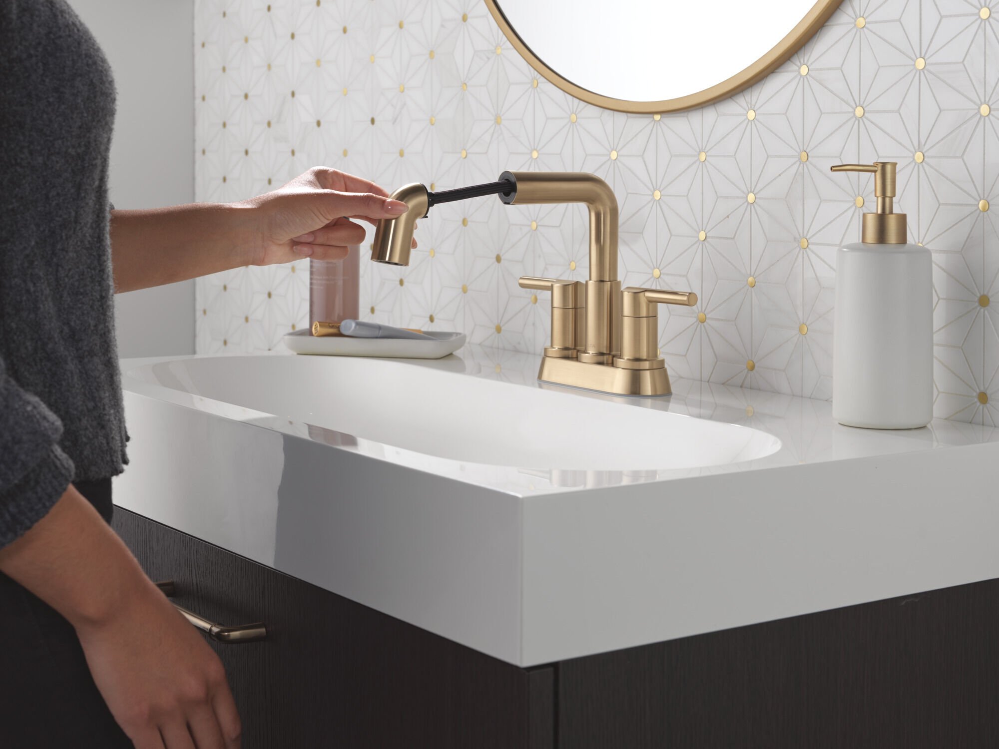 Two Handle Centerset Pull-Down Bathroom Faucet in Champagne Bronze