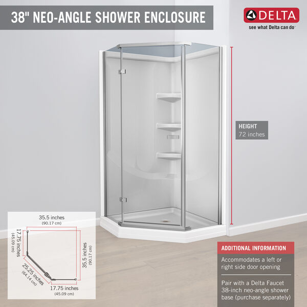 38~ Frameless Neo Angle Shower Enclosure, image 3