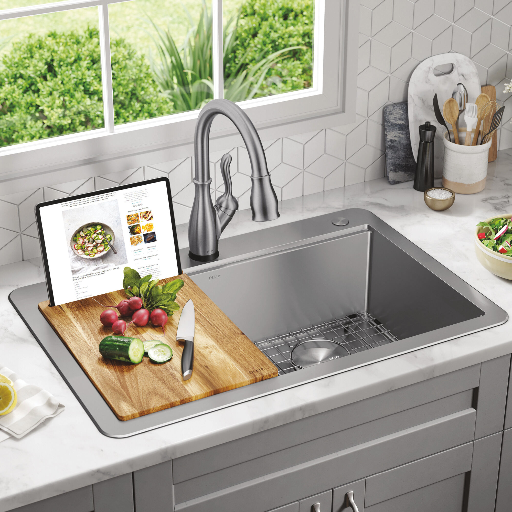 【KITCHEN DIARY】（T-25） 25” Workstation Kitchen Sink Drop-In Top Mount Stainless Steel