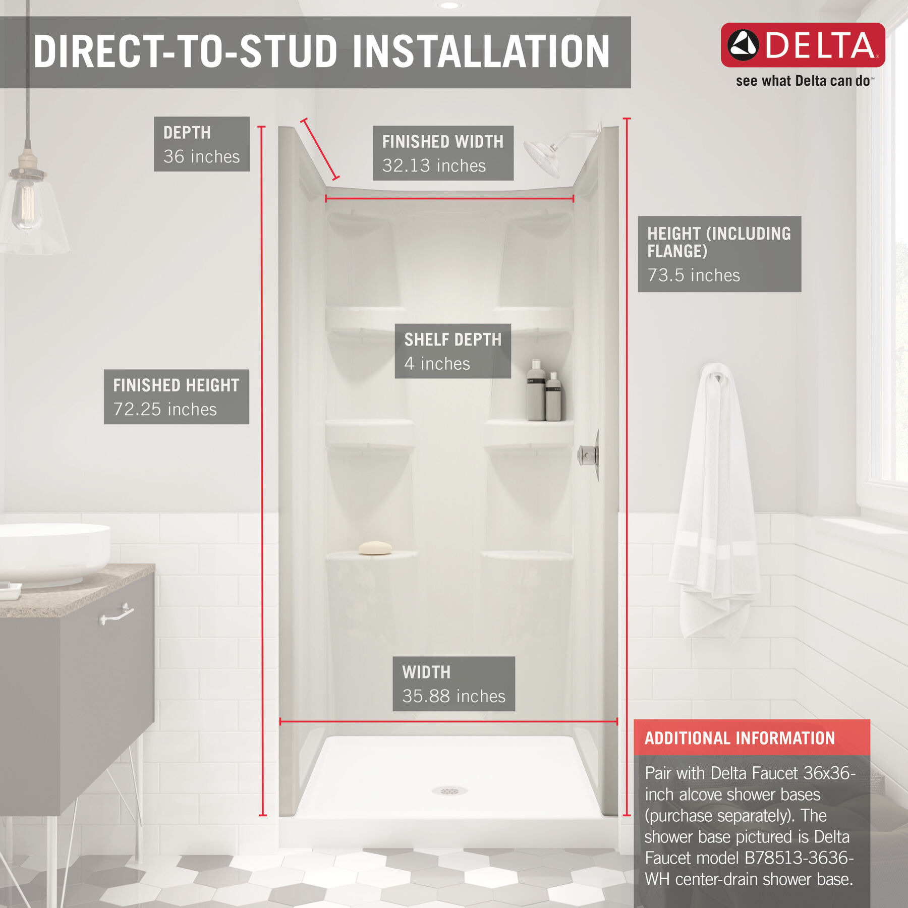 ProCrylic 36 in. Shower Surround in High Gloss White B675133636WH