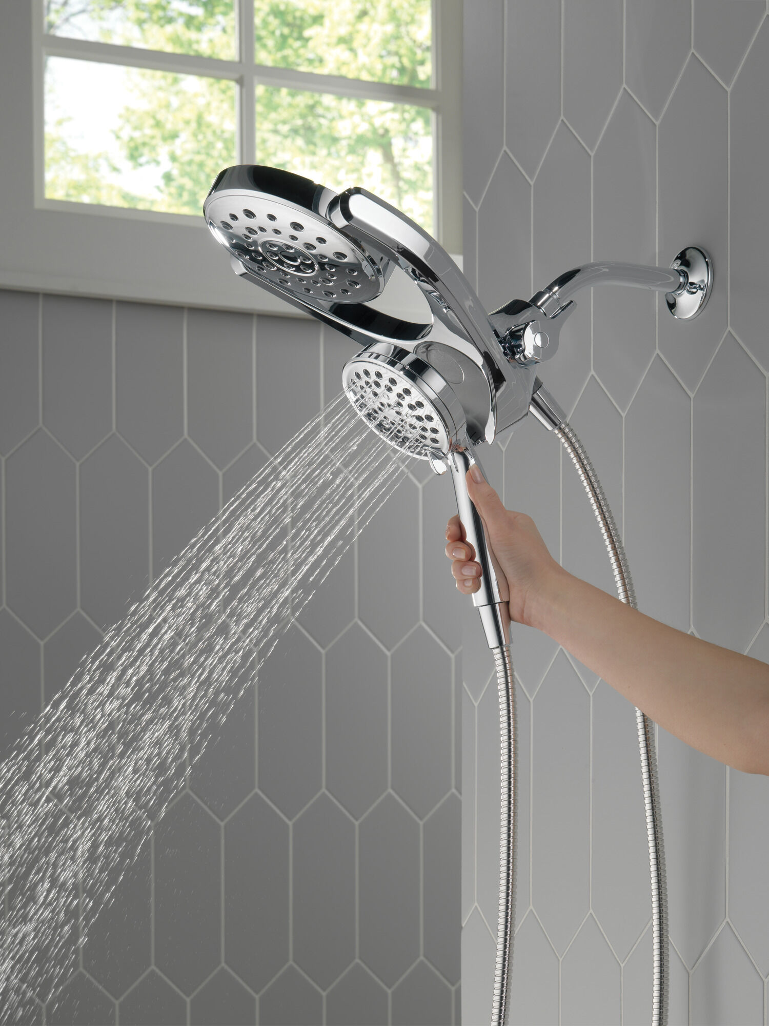 HydroRain® 4-Setting Two-in-One Shower Head in Chrome 75698