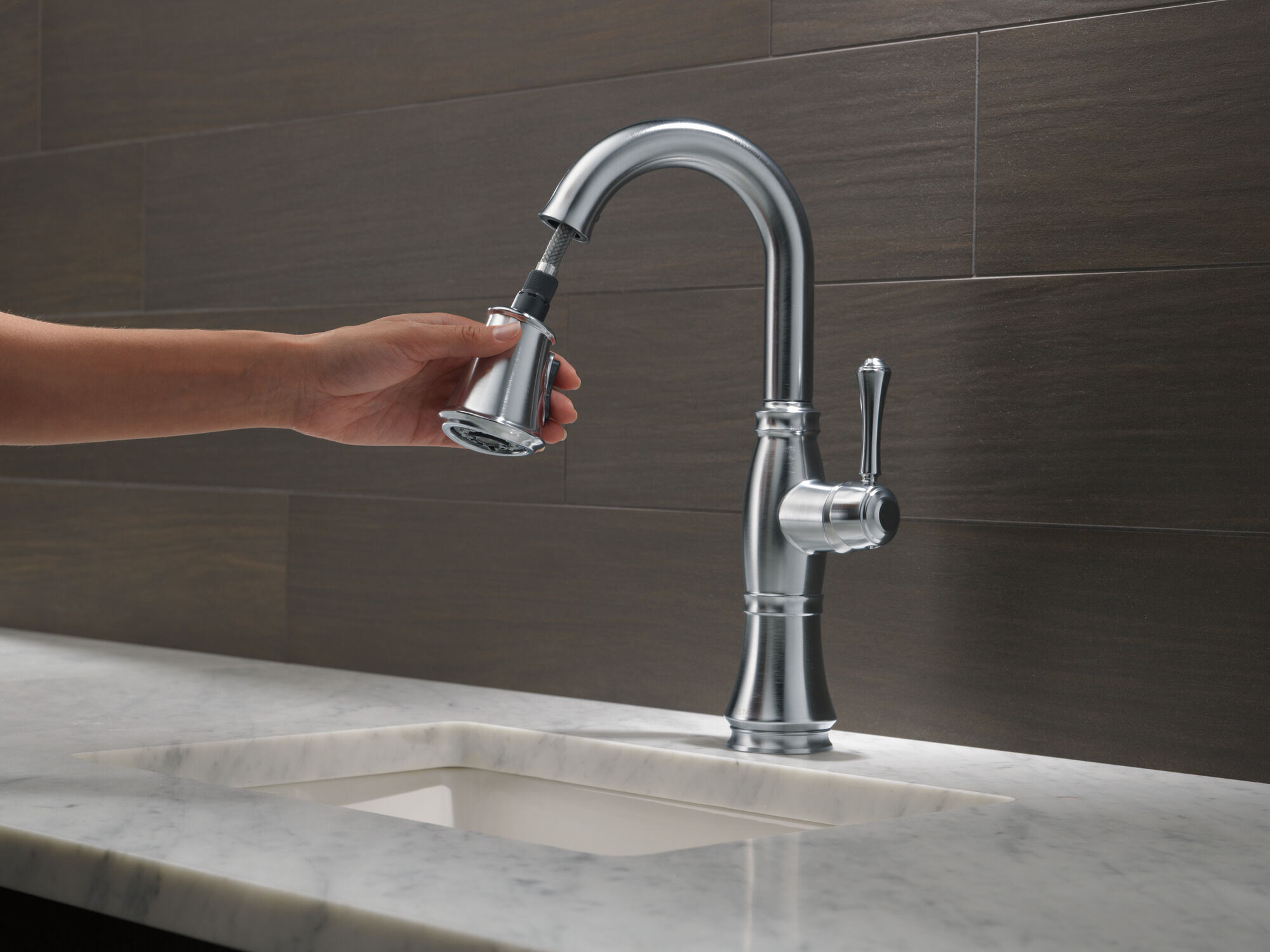 Single Handle Pull-Down Bar / Prep Faucet in Arctic Stainless 9997