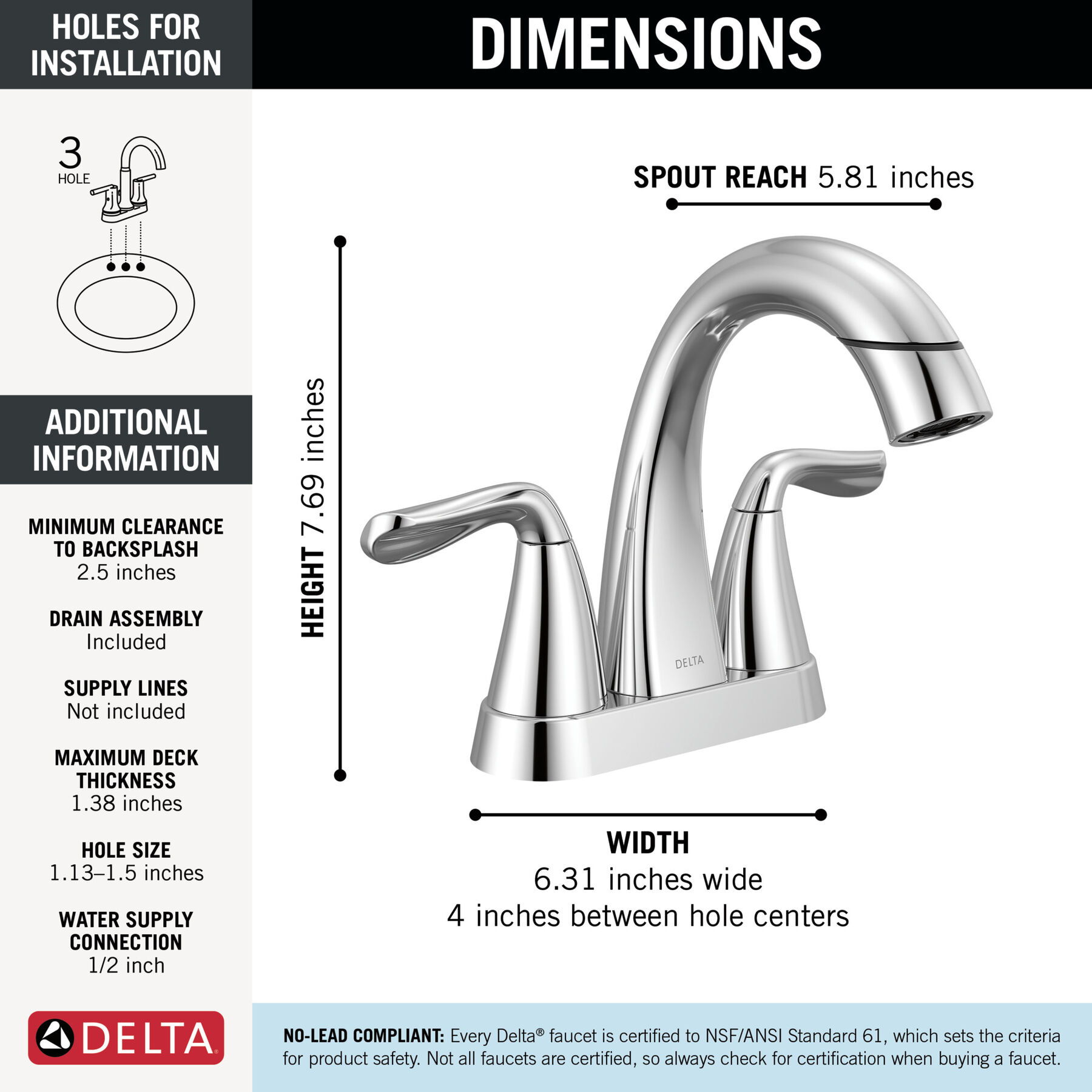 Two Handle Centerset Pull-Down Bathroom Faucet in Chrome — thumbnail 3