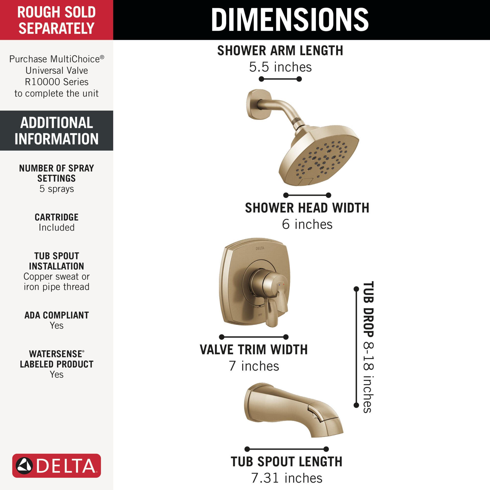 17 Series Tub and Shower Only in Lumicoat® Champagne Bronze T17476