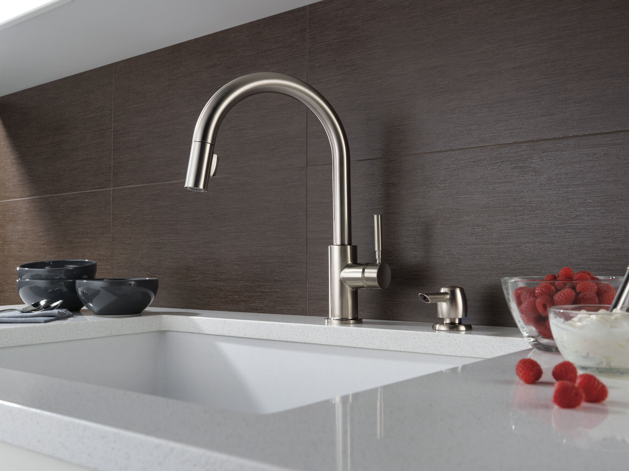 Single Handle Pull-Down Kitchen Faucet with Soap Dispenser in