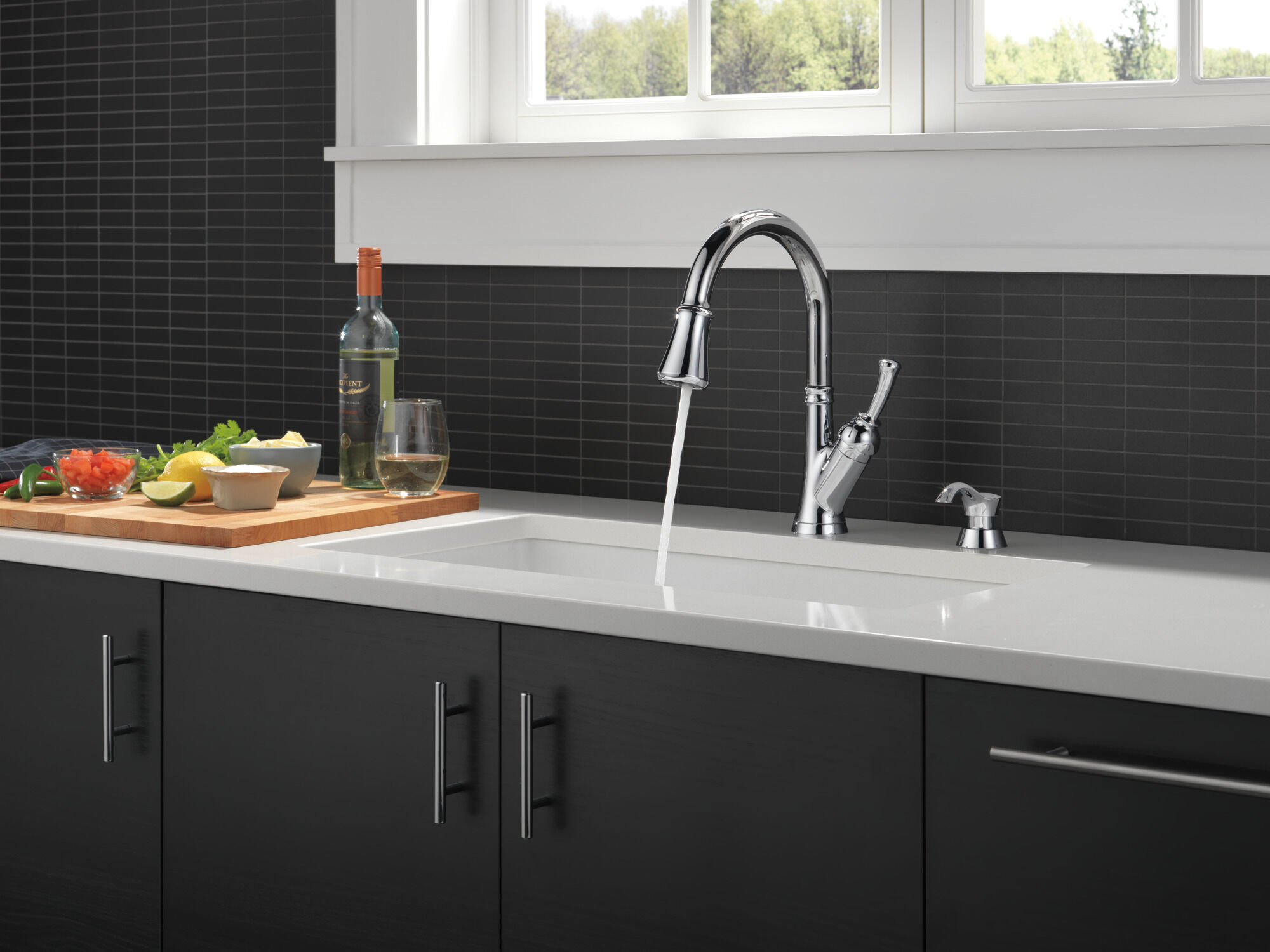 Single Handle Pull-Down Kitchen Faucet with Soap Dispenser and