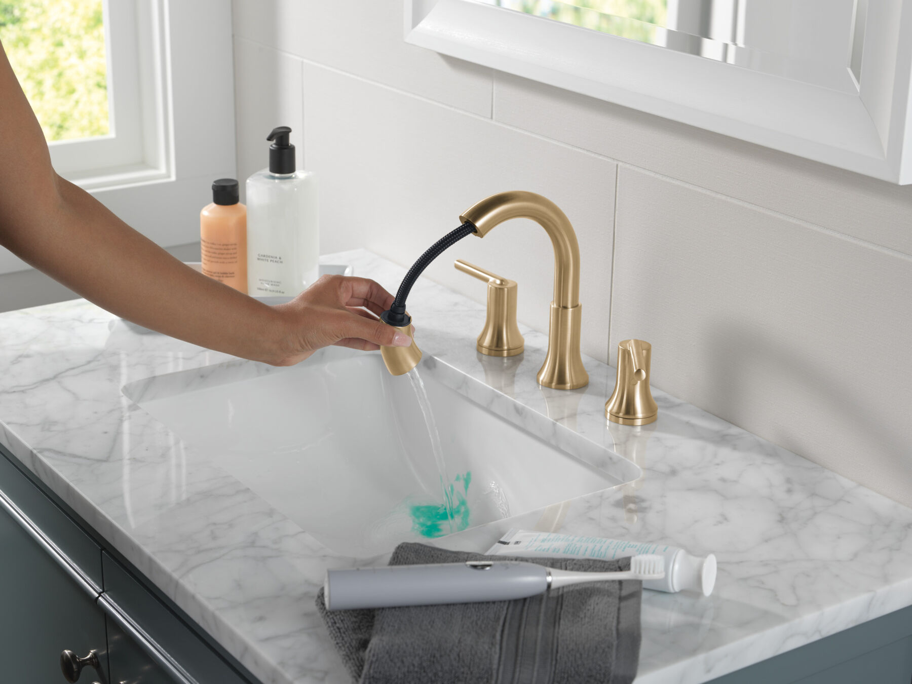 Two Handle Widespread Pull Down Bathroom Faucet in Champagne Bronze ...