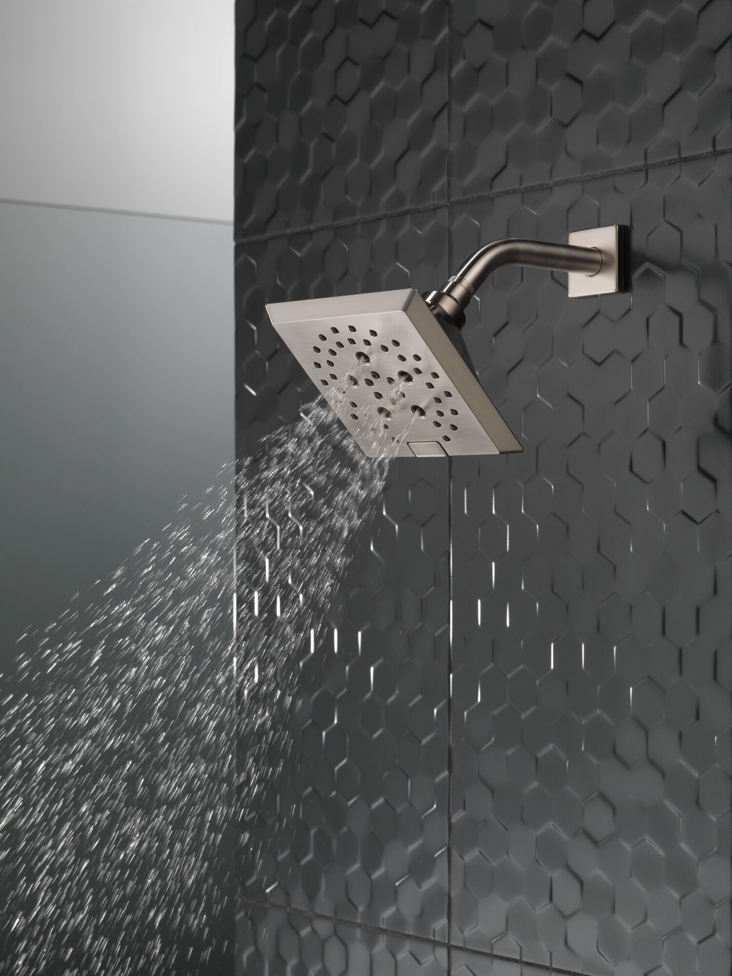 H2Okinetic® 5-Setting Angular Modern Raincan Shower Head in