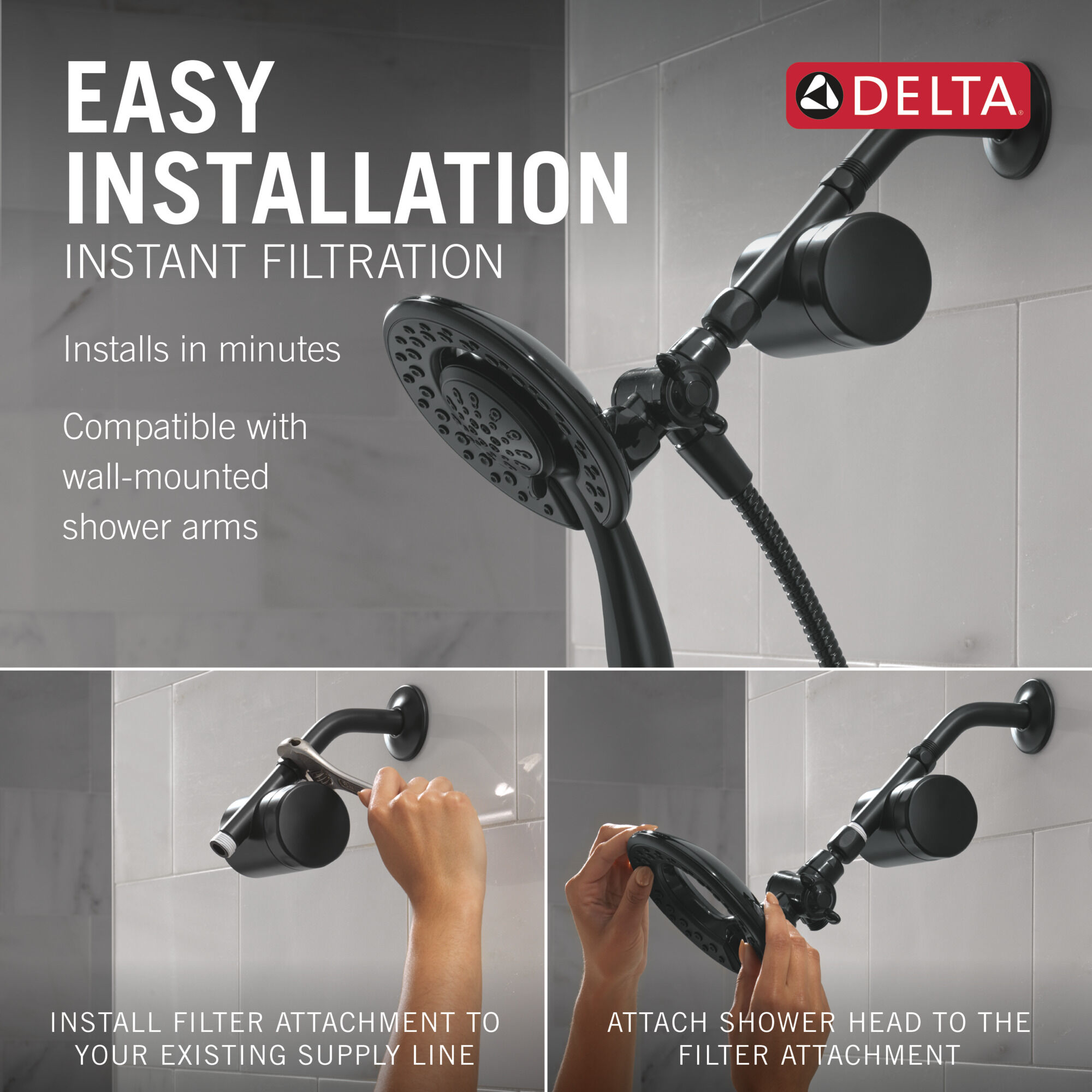 Shower Filter Attachment with 4-Setting In2ition® in Matte Black